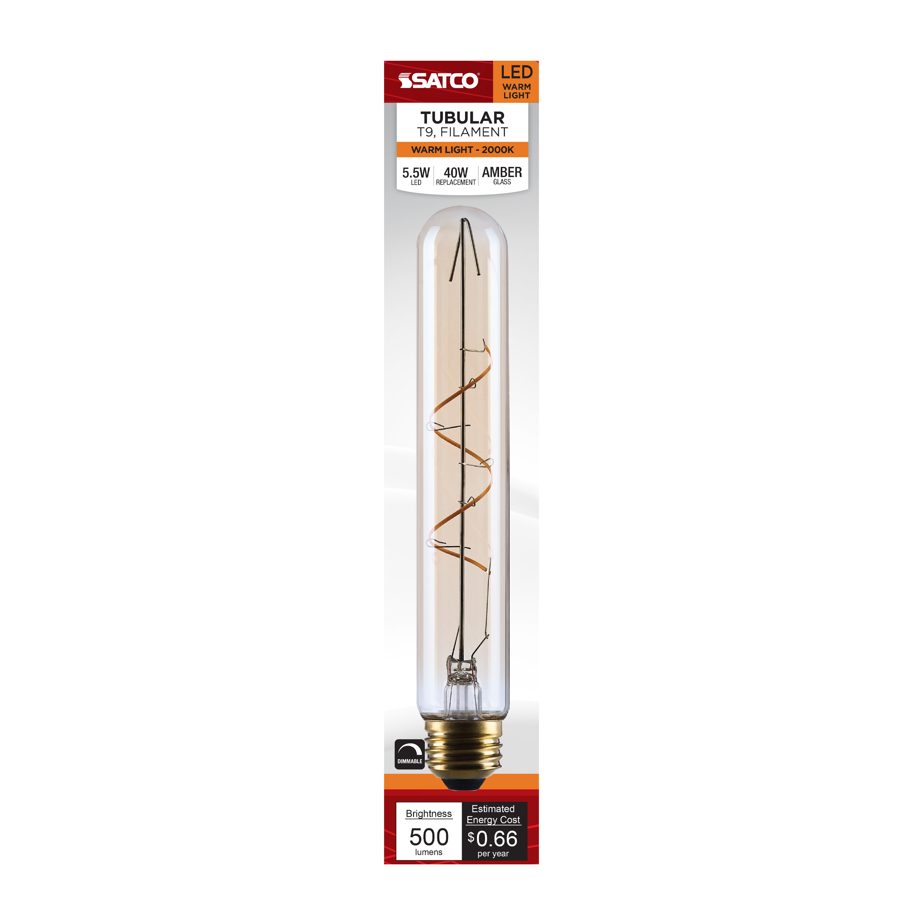 5.5 Watt T9 LED - 2000K CCT - Medium Base - Clear Glass - Amber Coil Filament - Dimmable - 120 Volt - Image 5