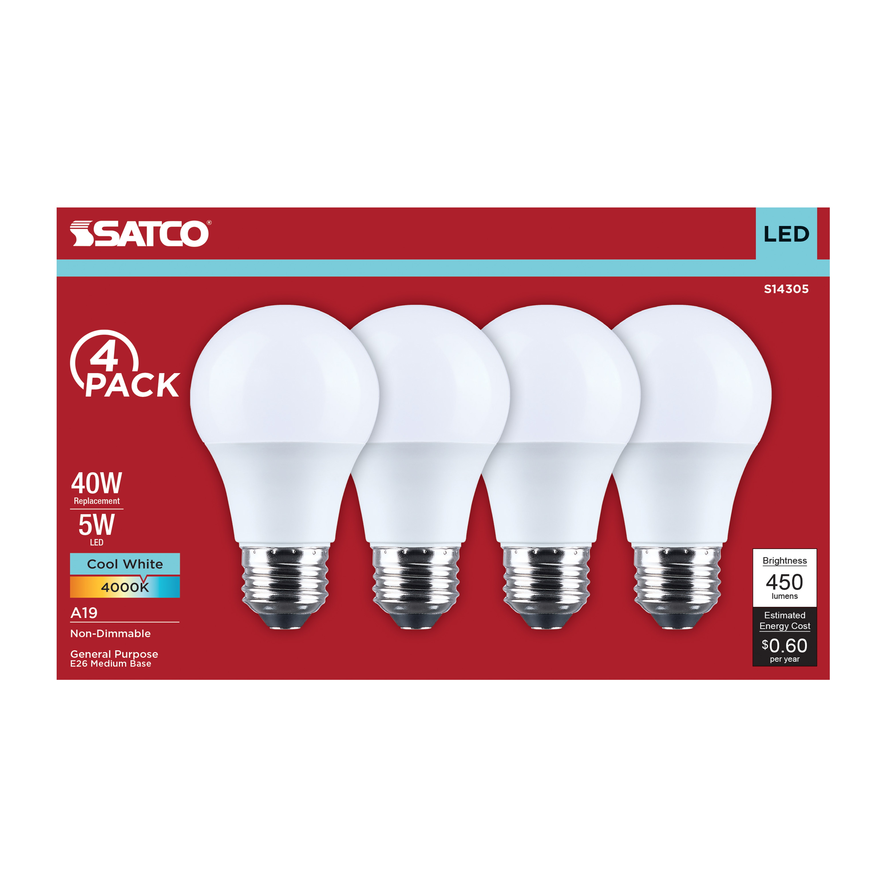 5A19L/840/E26/P/ND/4PK - S14305