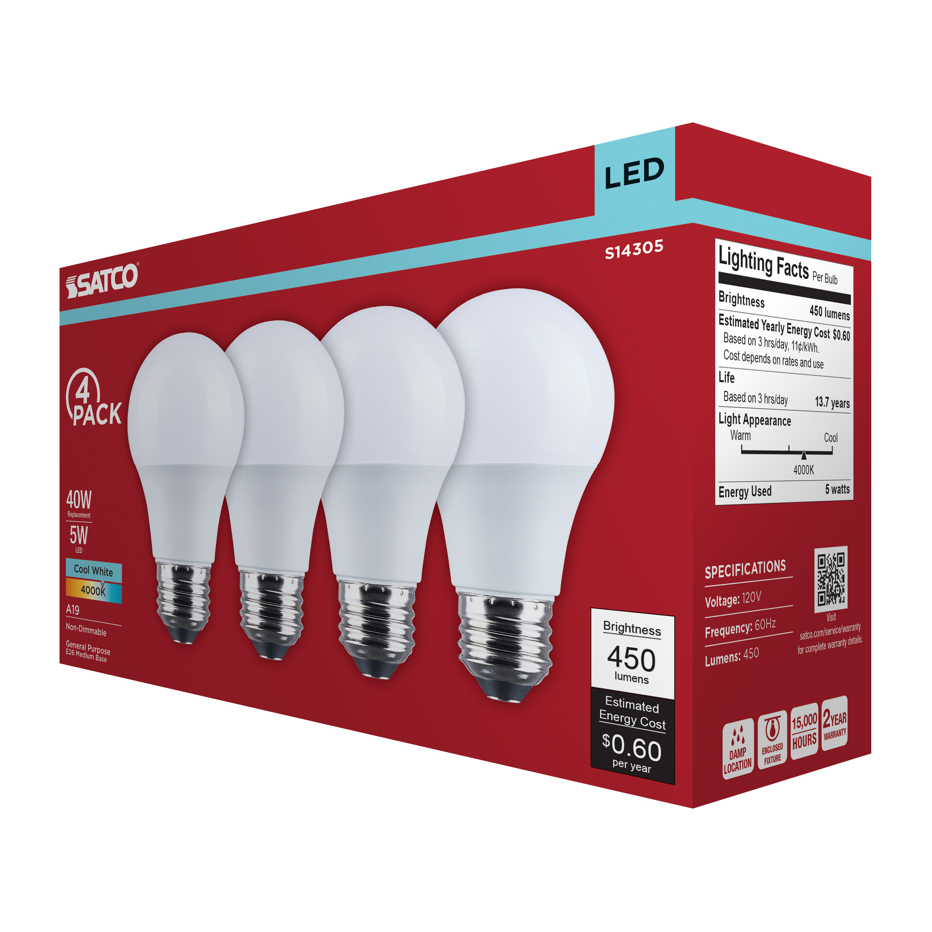 5A19L/840/E26/P/ND/4PK - S14305