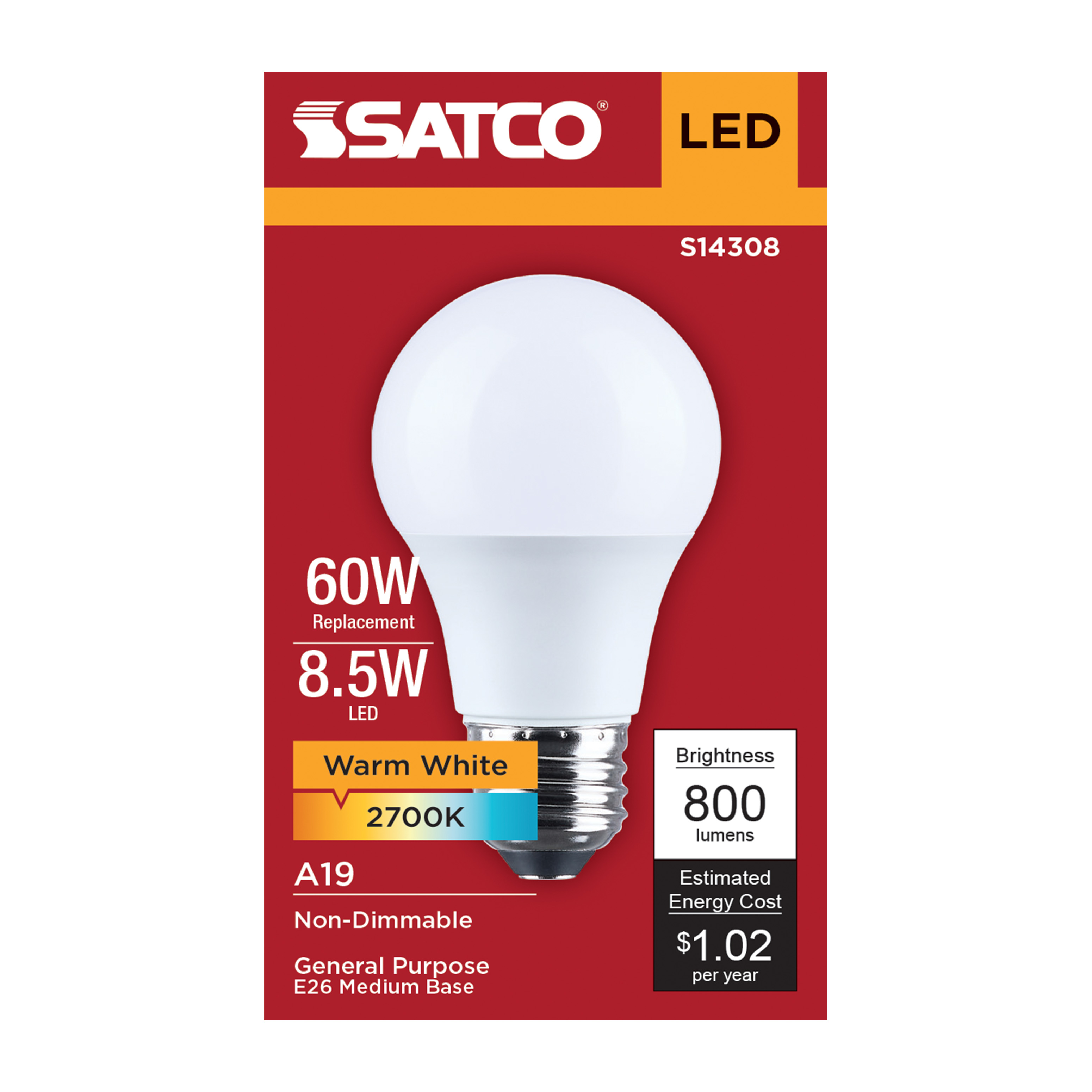 8.5A19L/827/E26/P/ND/1PK - S14308