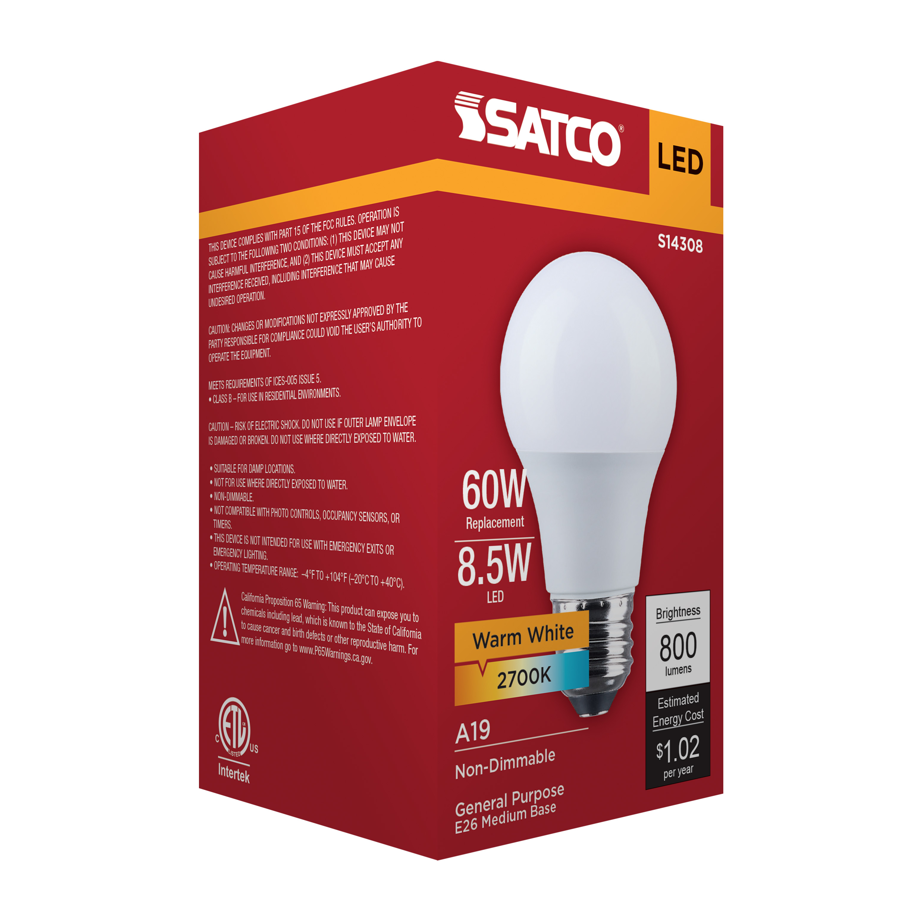 8.5A19L/827/E26/P/ND/1PK - S14308