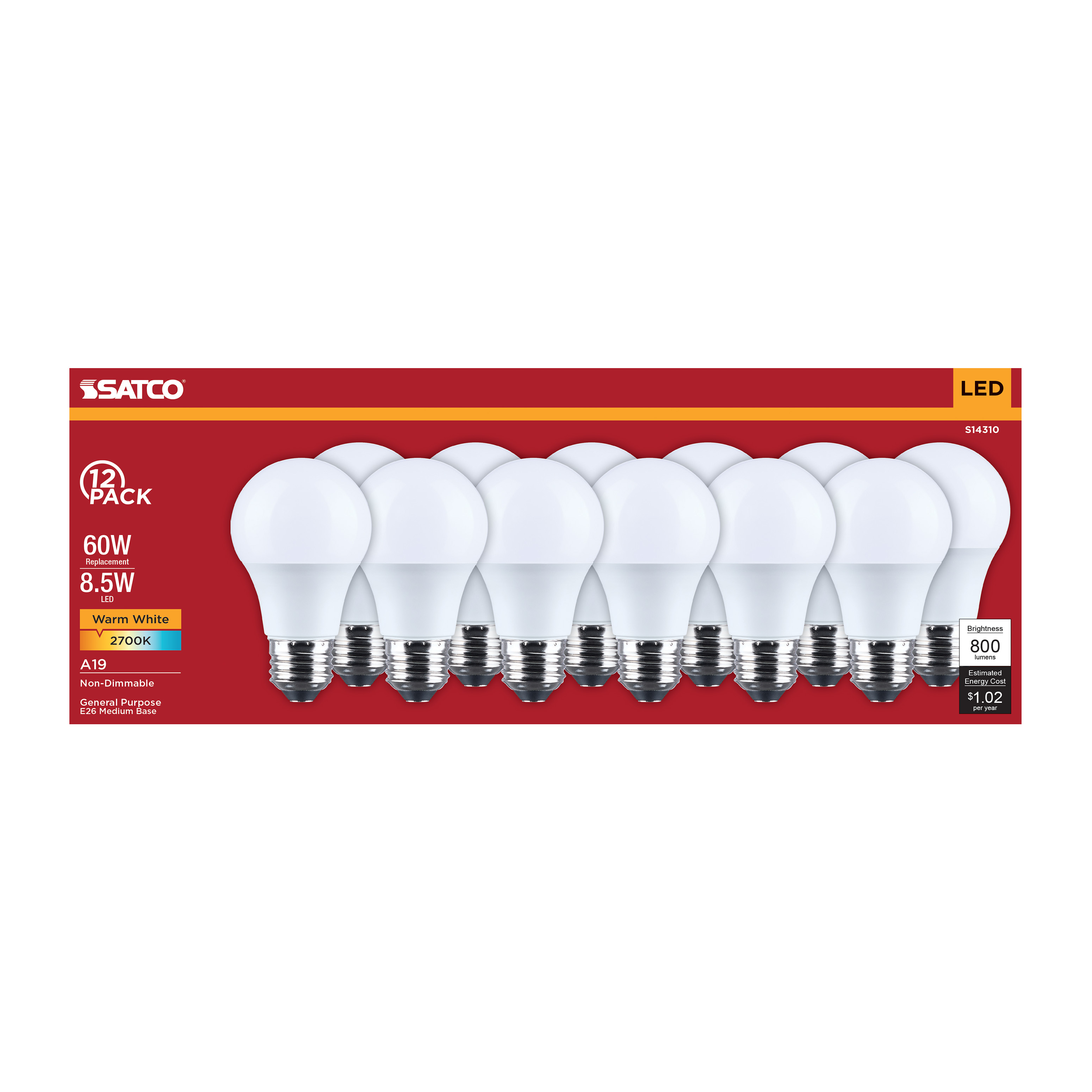 8.5A19L/827/E26/P/ND/12PK - S14310