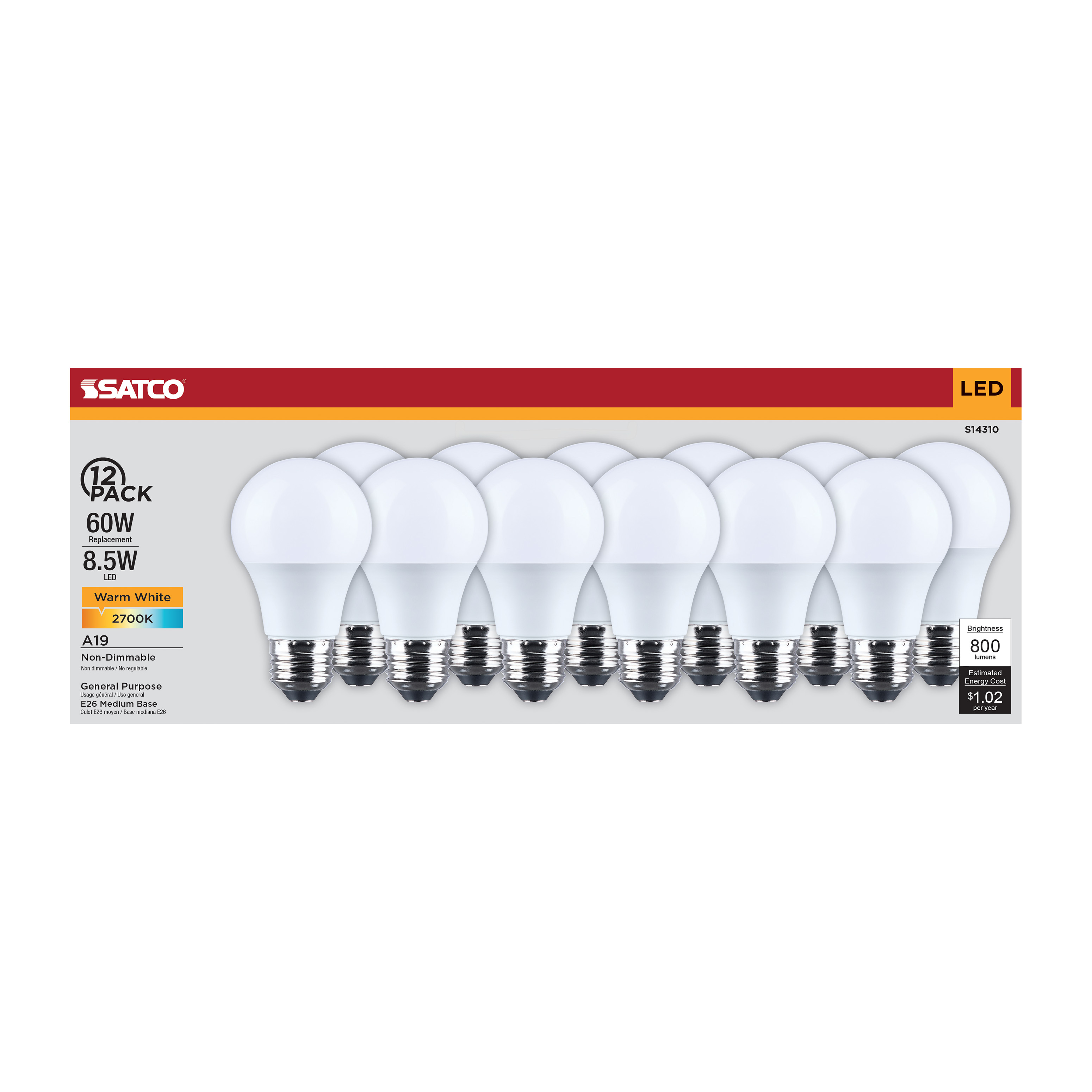 8.5A19L/827/E26/P/ND/12PK - S14310