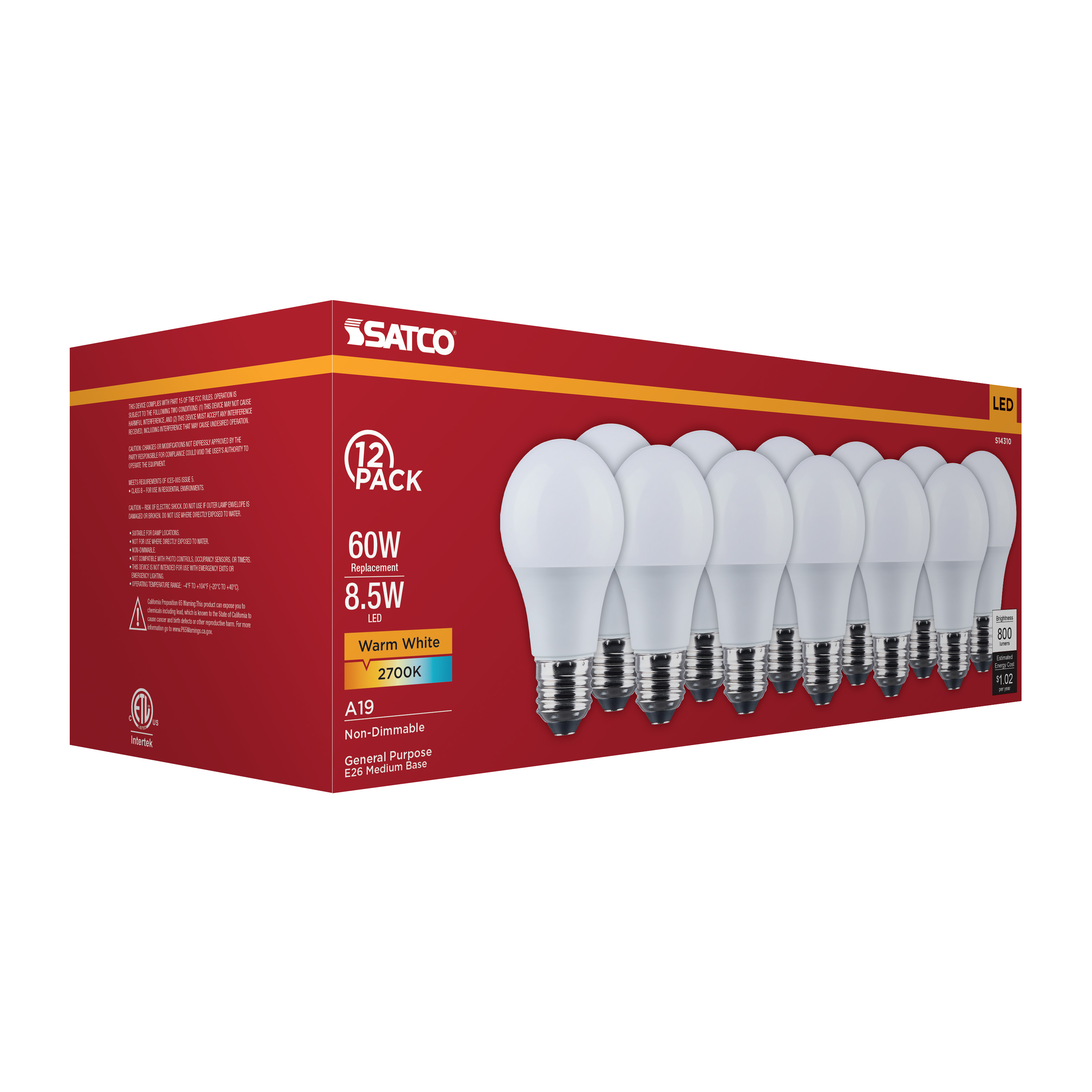 8.5A19L/827/E26/P/ND/12PK - S14310