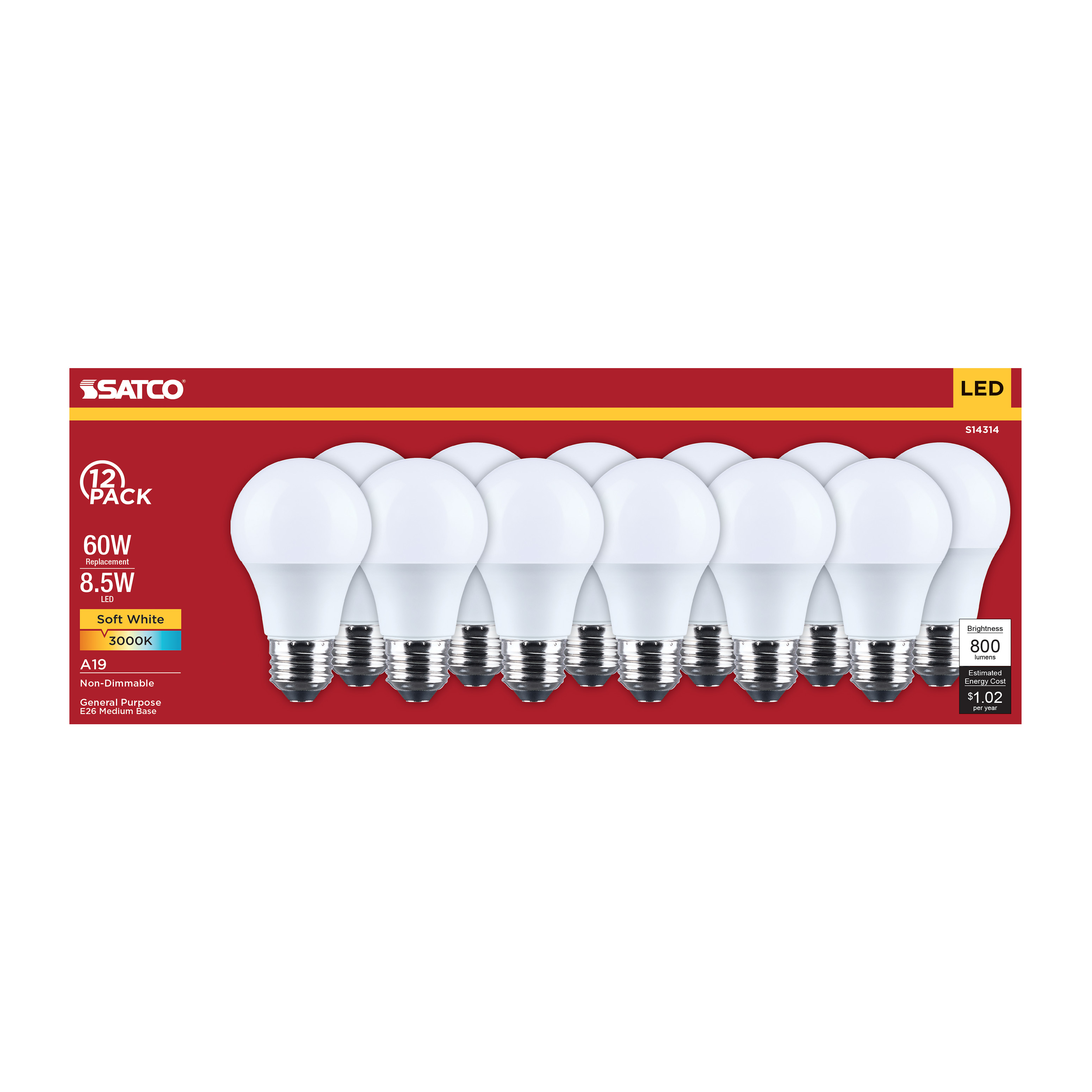 8.5A19L/830/E26/P/ND/12PK - S14314