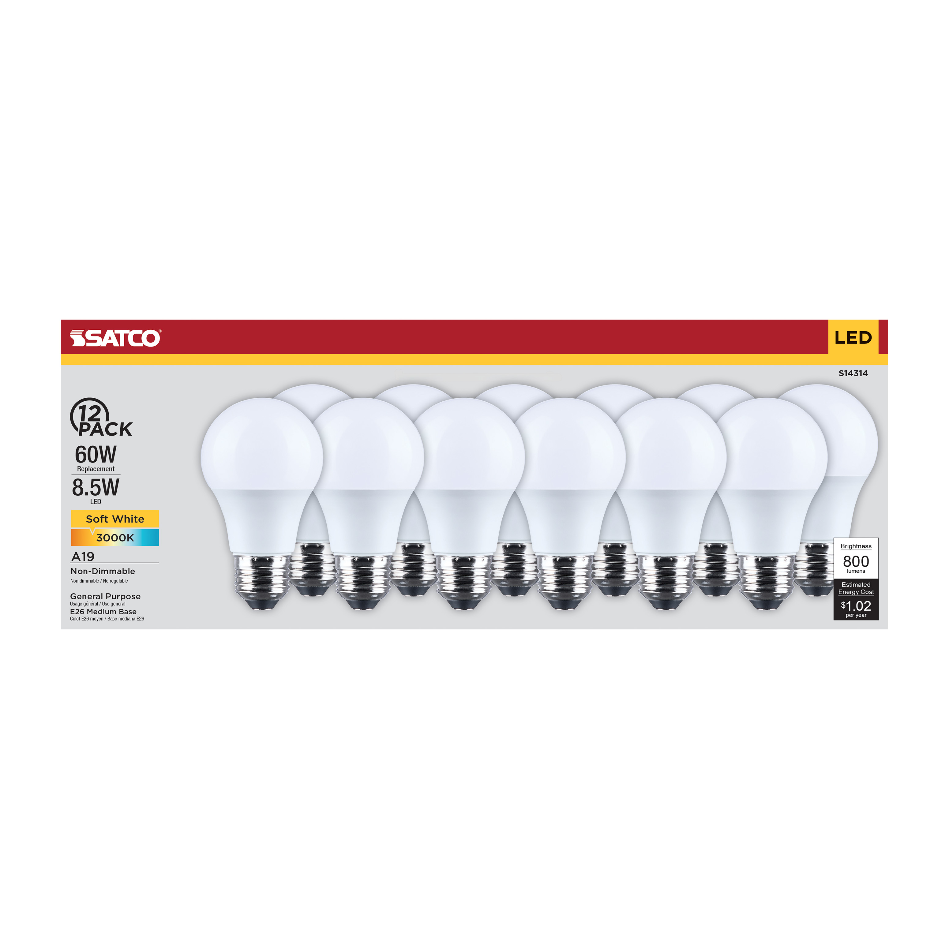 8.5A19L/830/E26/P/ND/12PK - S14314