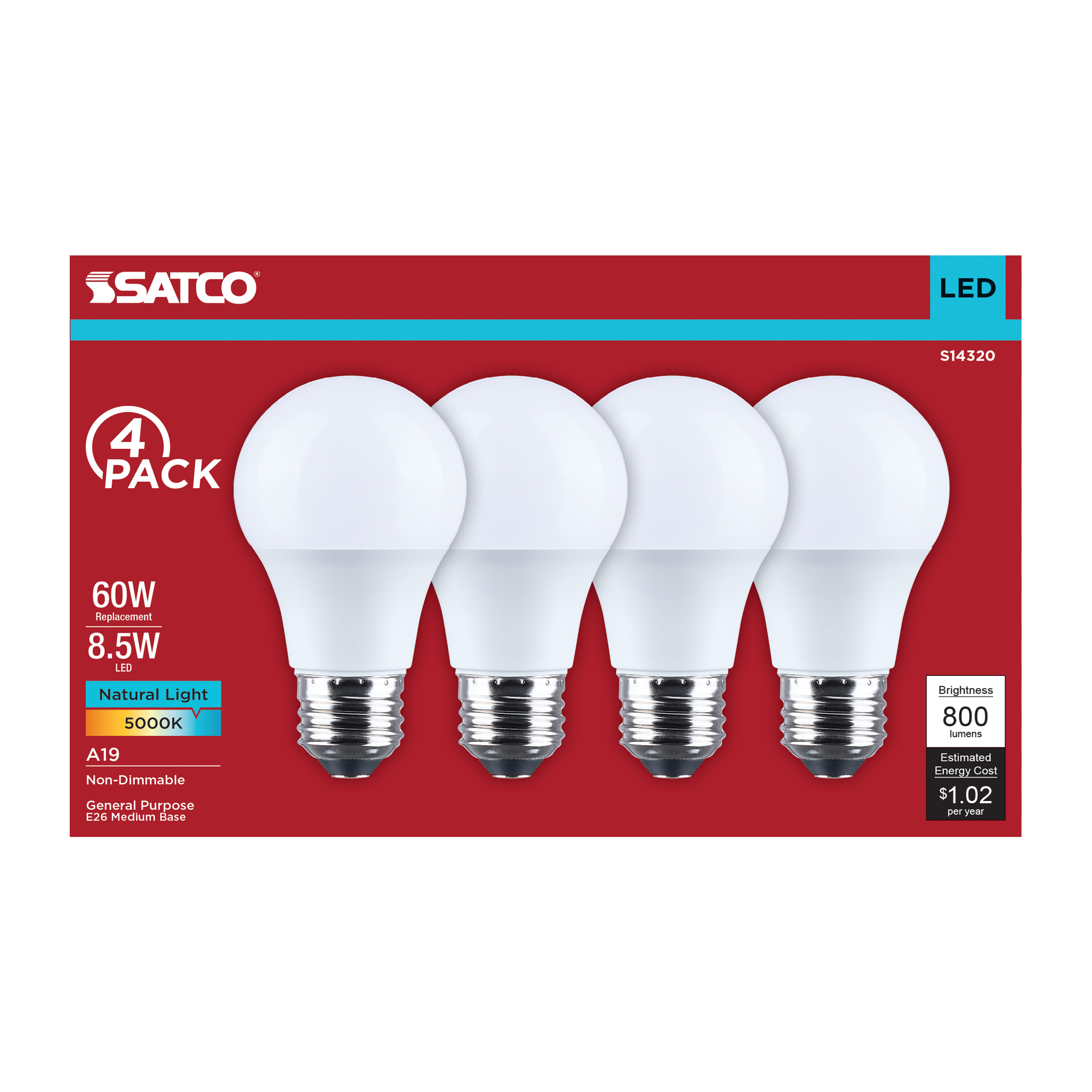 8.5A19L/850/E26/P/ND/4PK - S14320