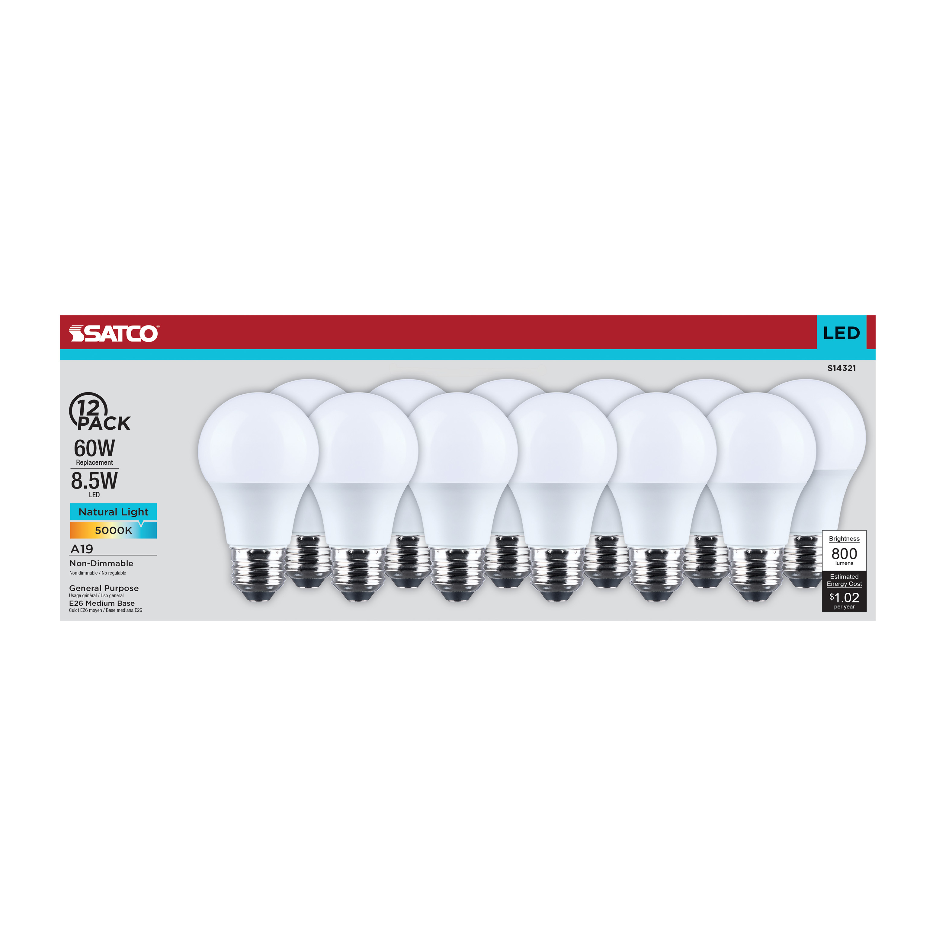 8.5A19L/850/E26/P/ND/12PK - S14321
