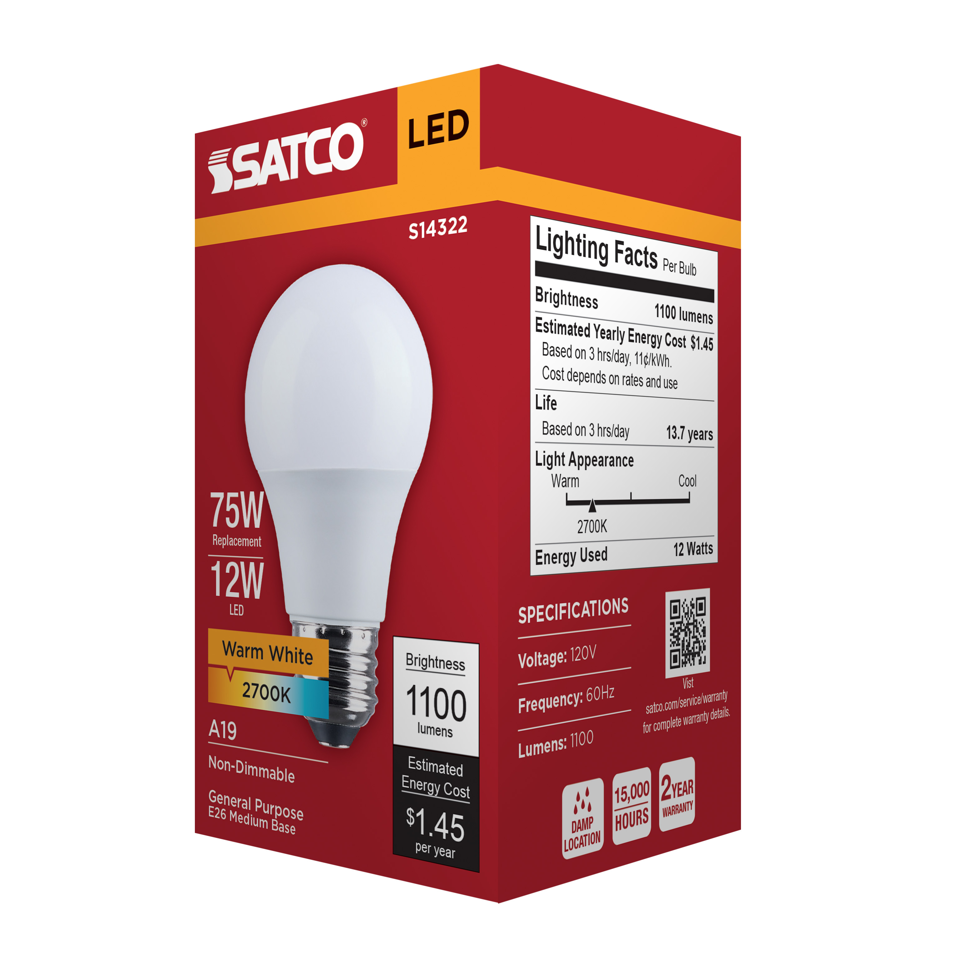 12A19L/827/E26/P/ND/1PK - S14322
