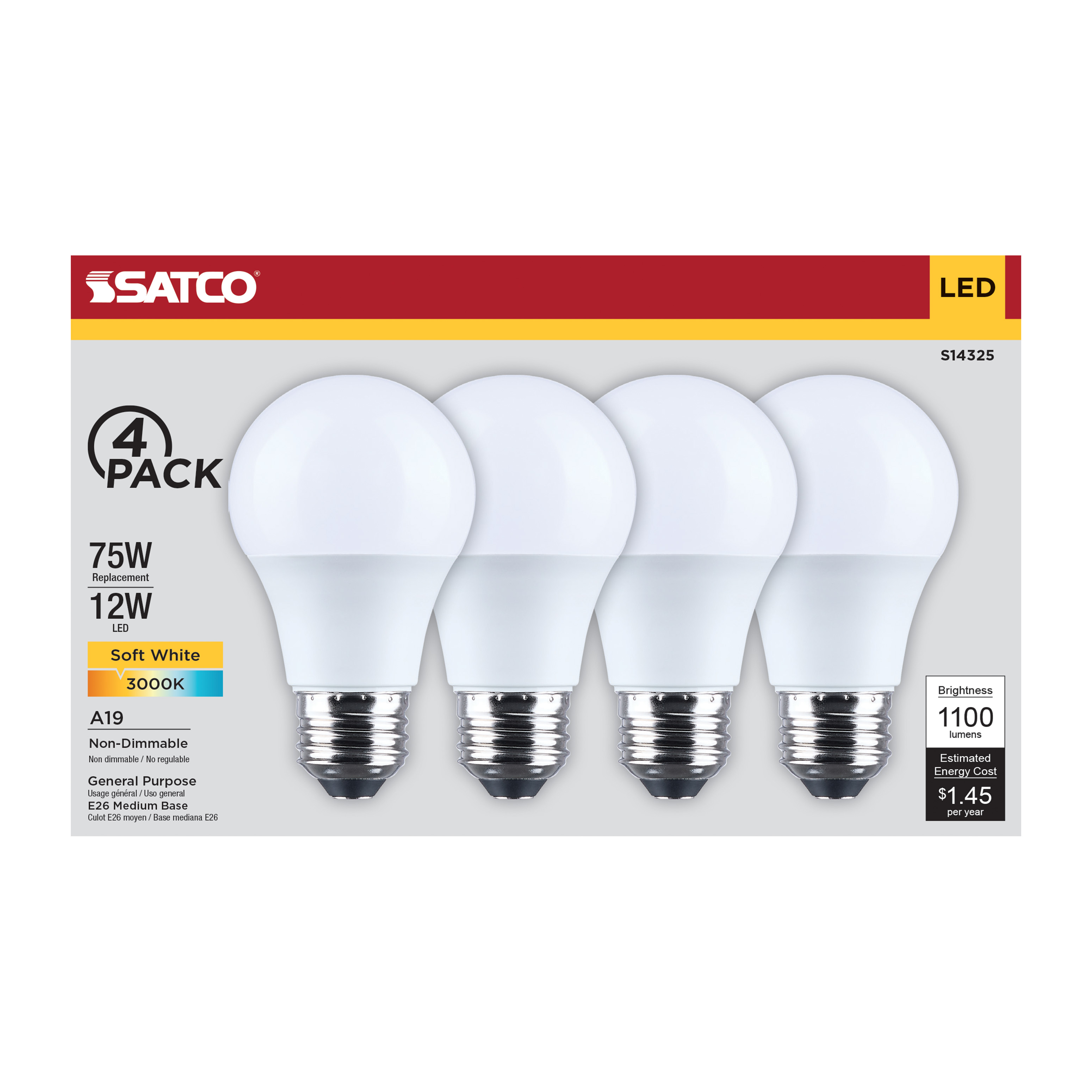 12A19L/830/E26/P/ND/4PK - S14325