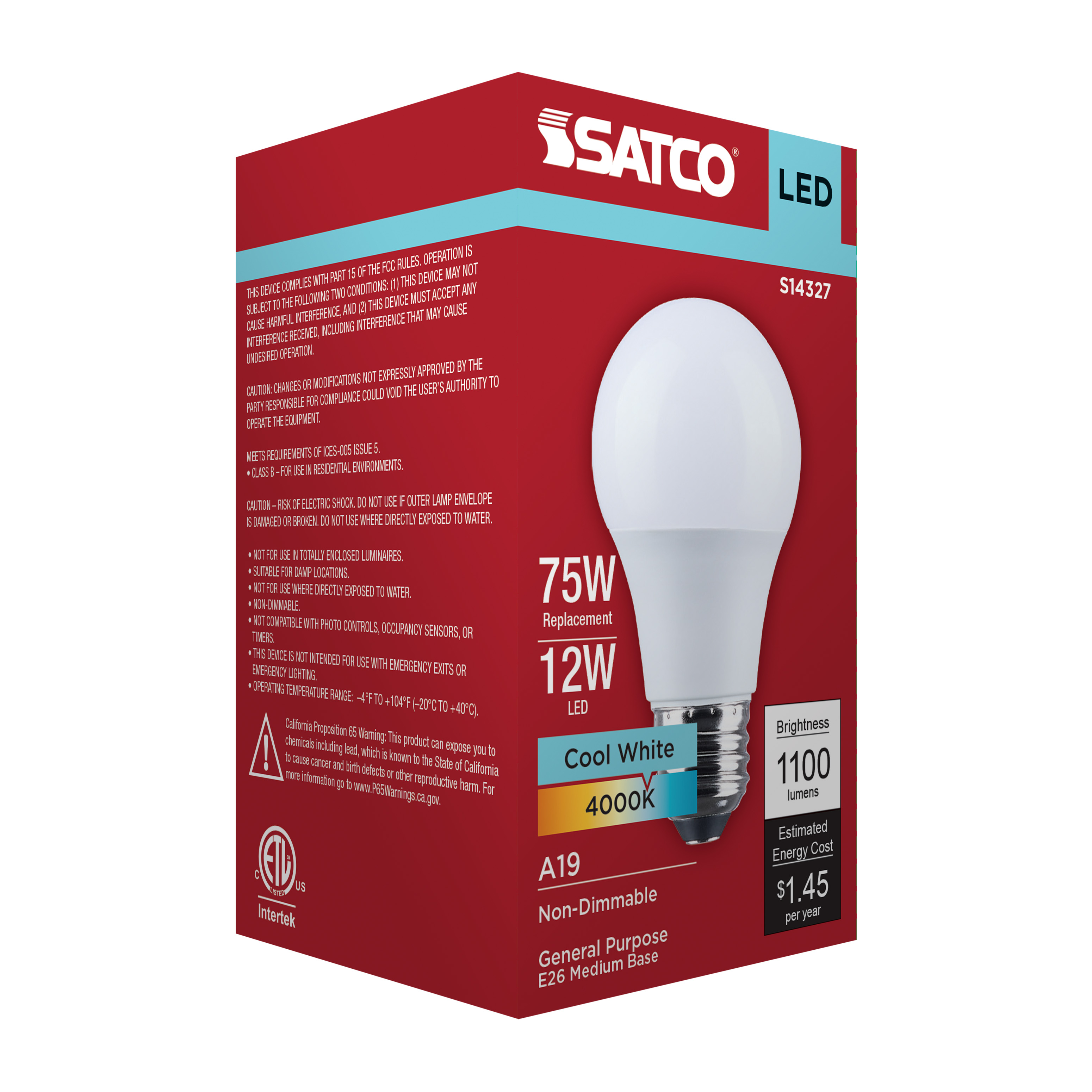 12A19L/840/E26/P/ND/1PK - S14327