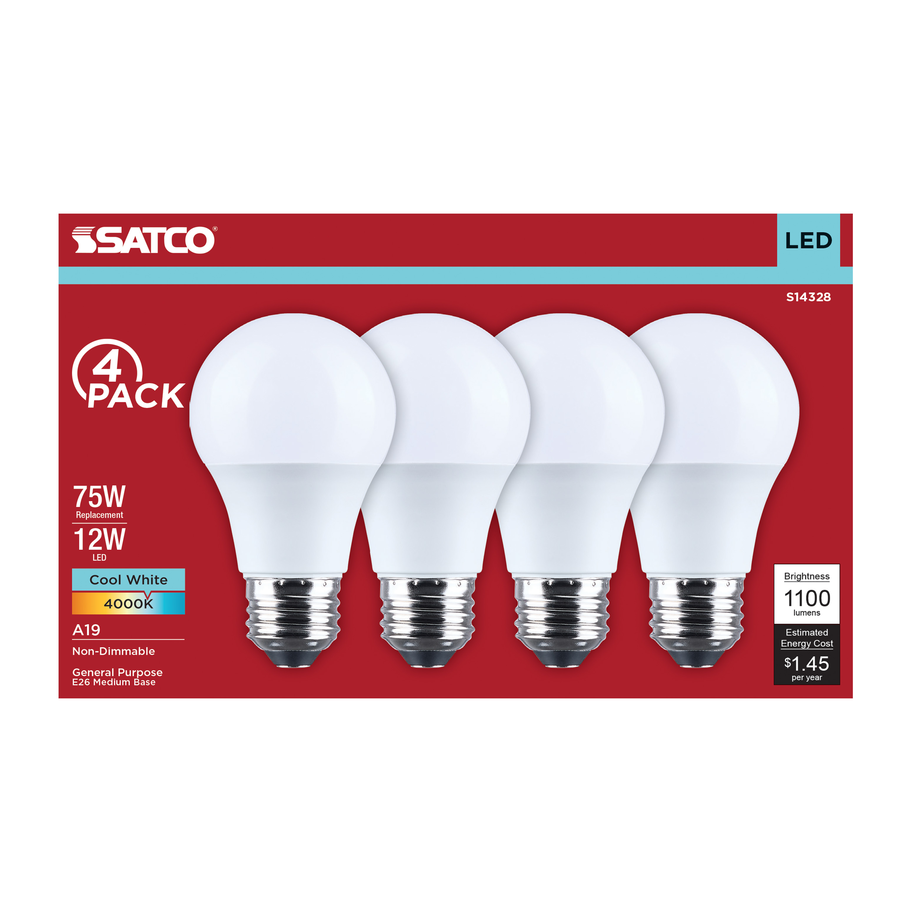 12A19L/840/E26/P/ND/4PK - S14328