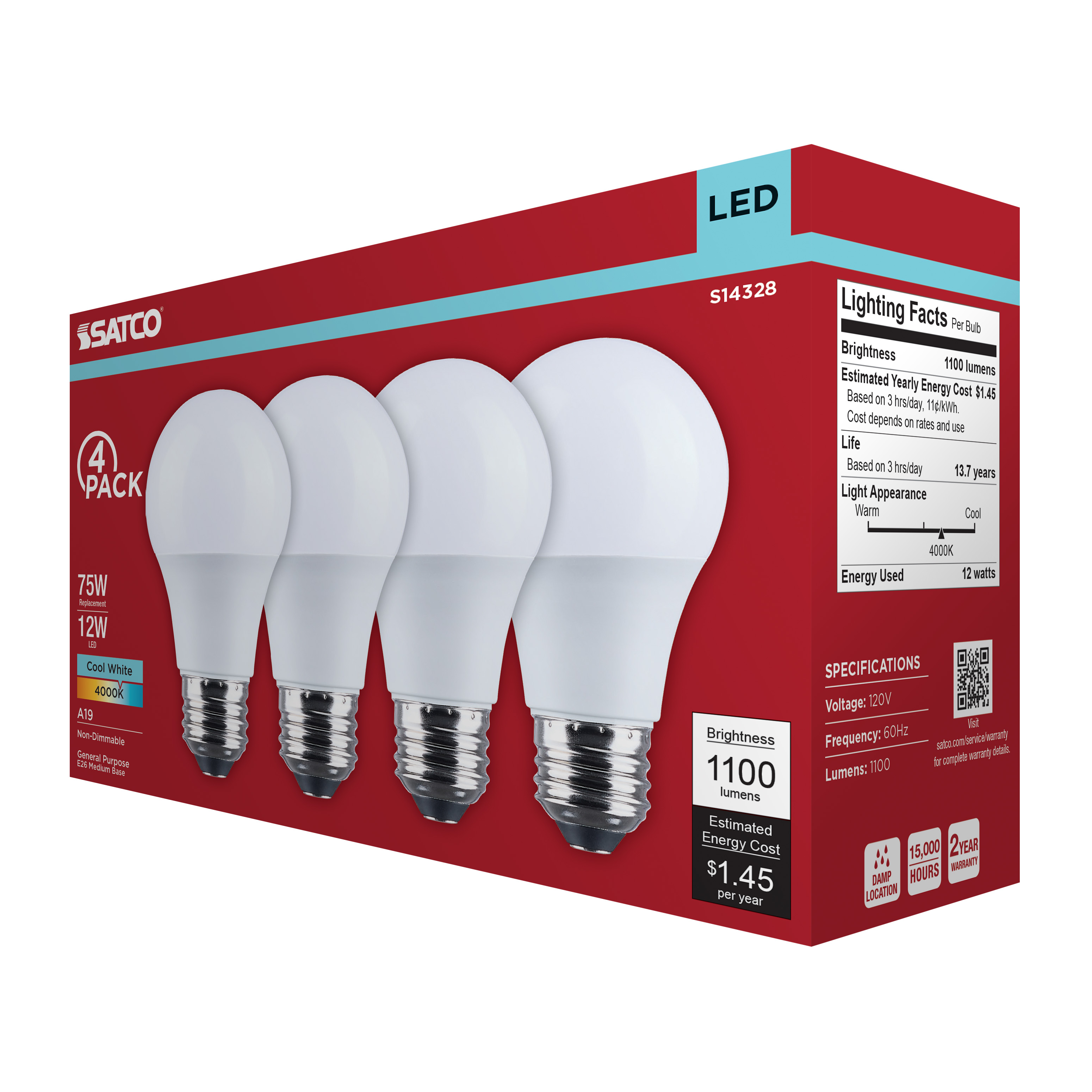 12A19L/840/E26/P/ND/4PK - S14328