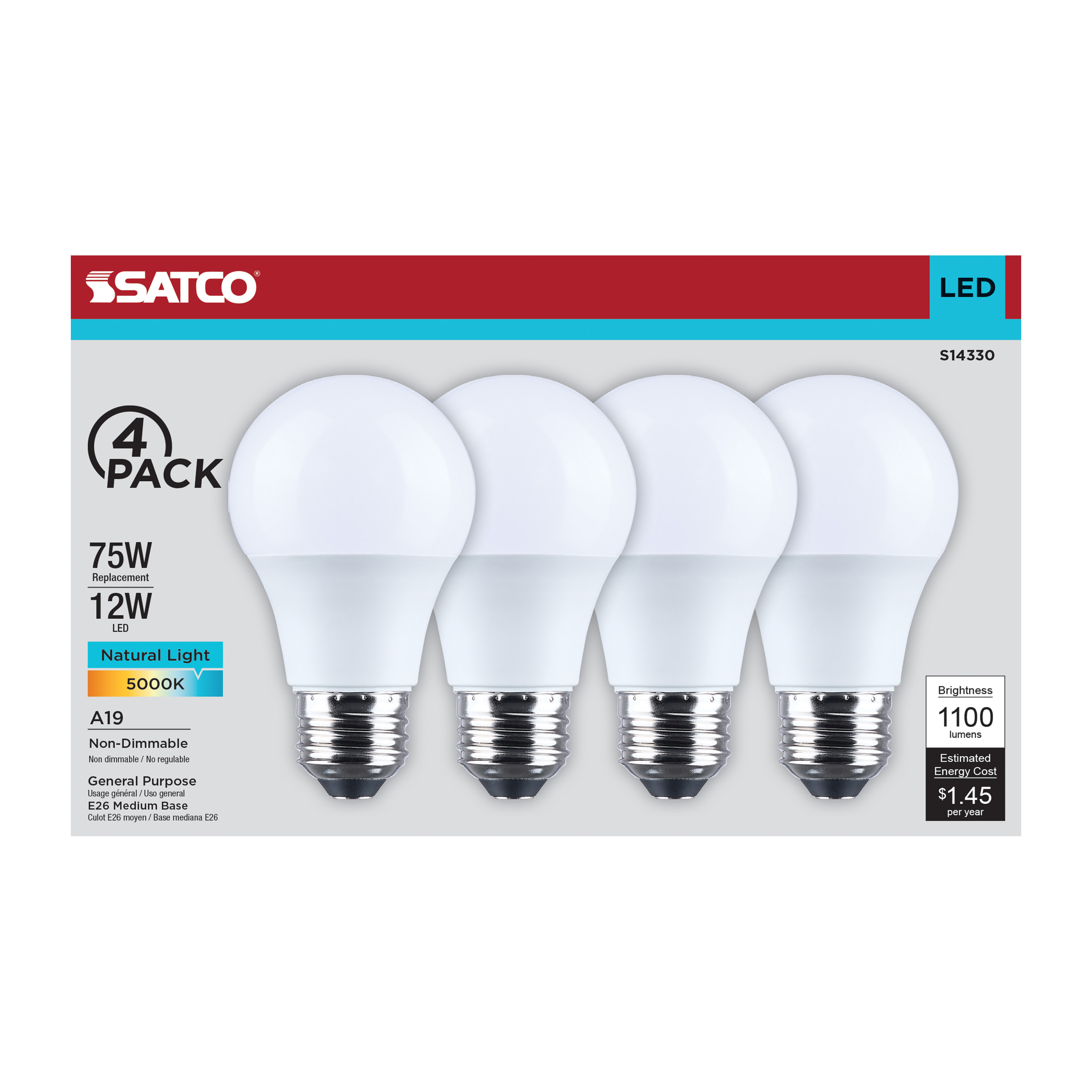 12A19L/850/E26/P/ND/4PK - S14330