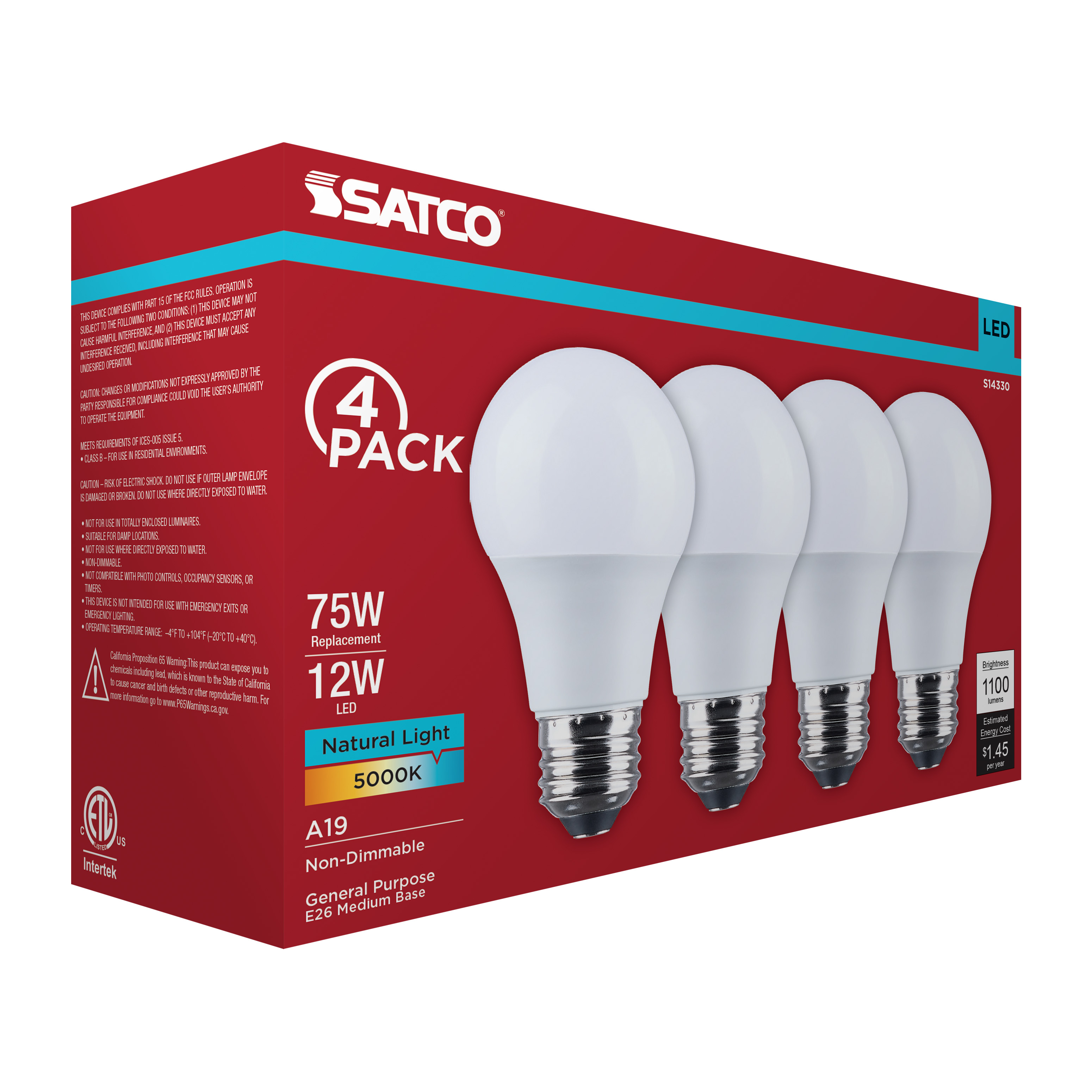 12A19L/850/E26/P/ND/4PK - S14330