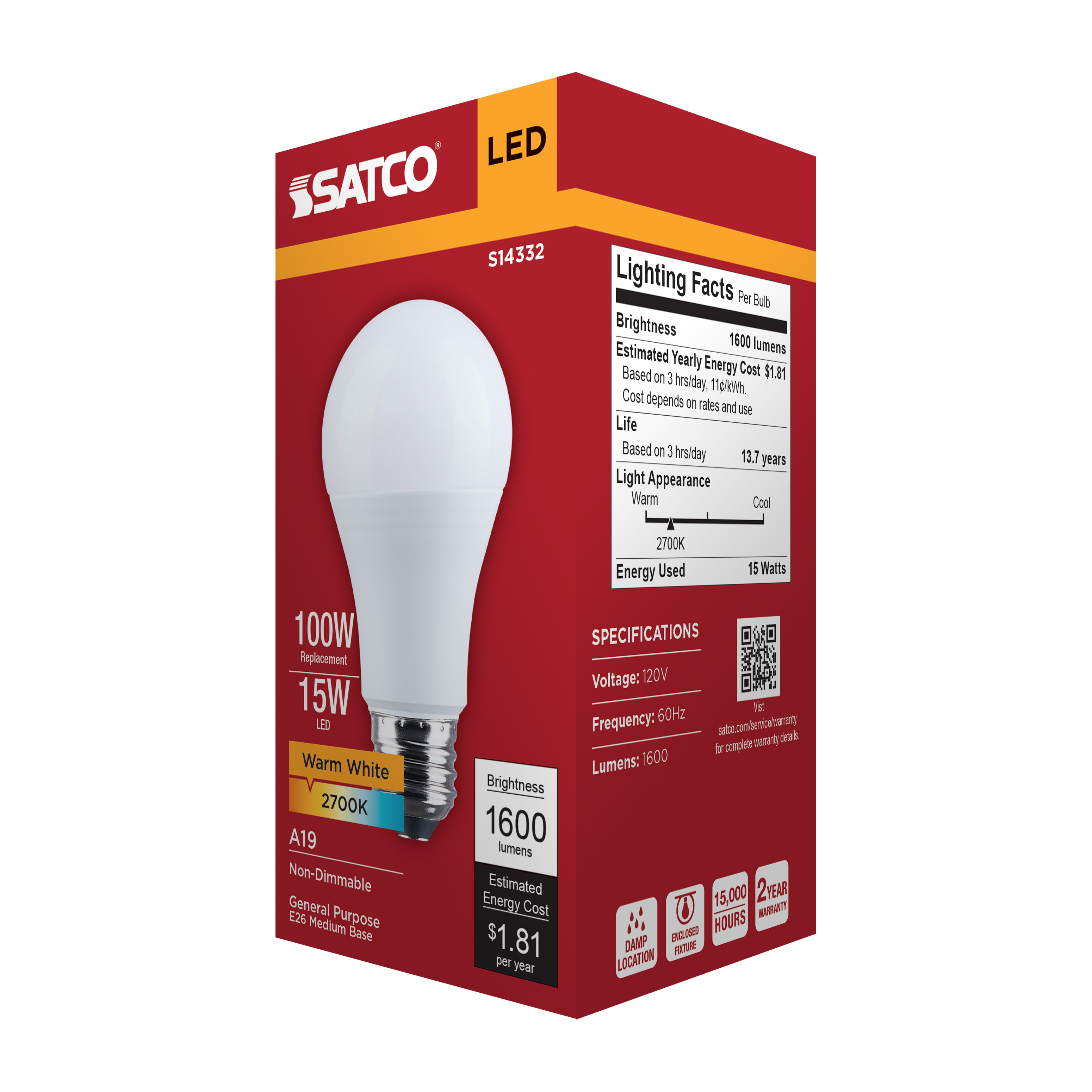 15A19L/827/E26/P/ND/1PK - S14332