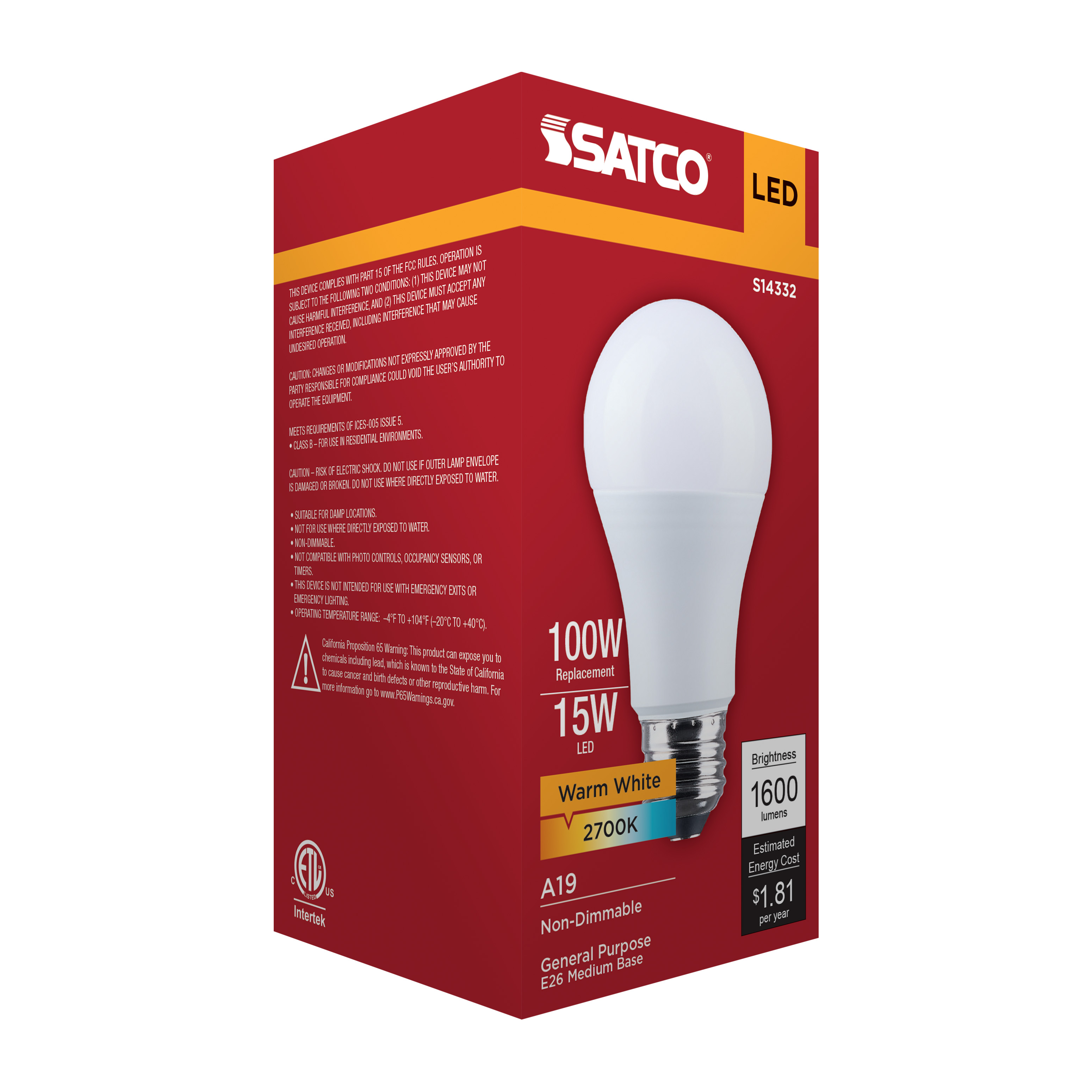 15A19L/827/E26/P/ND/1PK - S14332