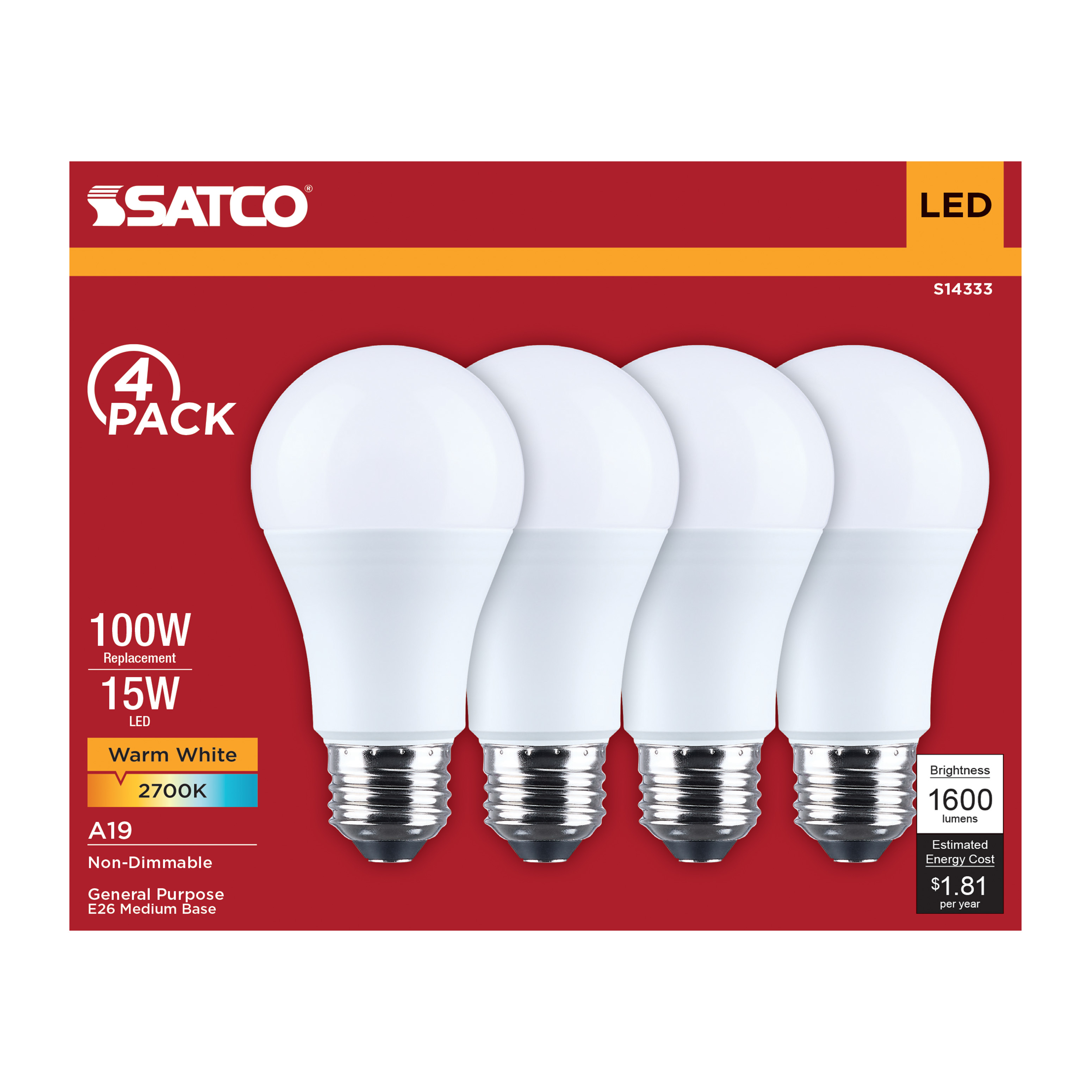 15A19L/827/E26/P/ND/4PK - S14333