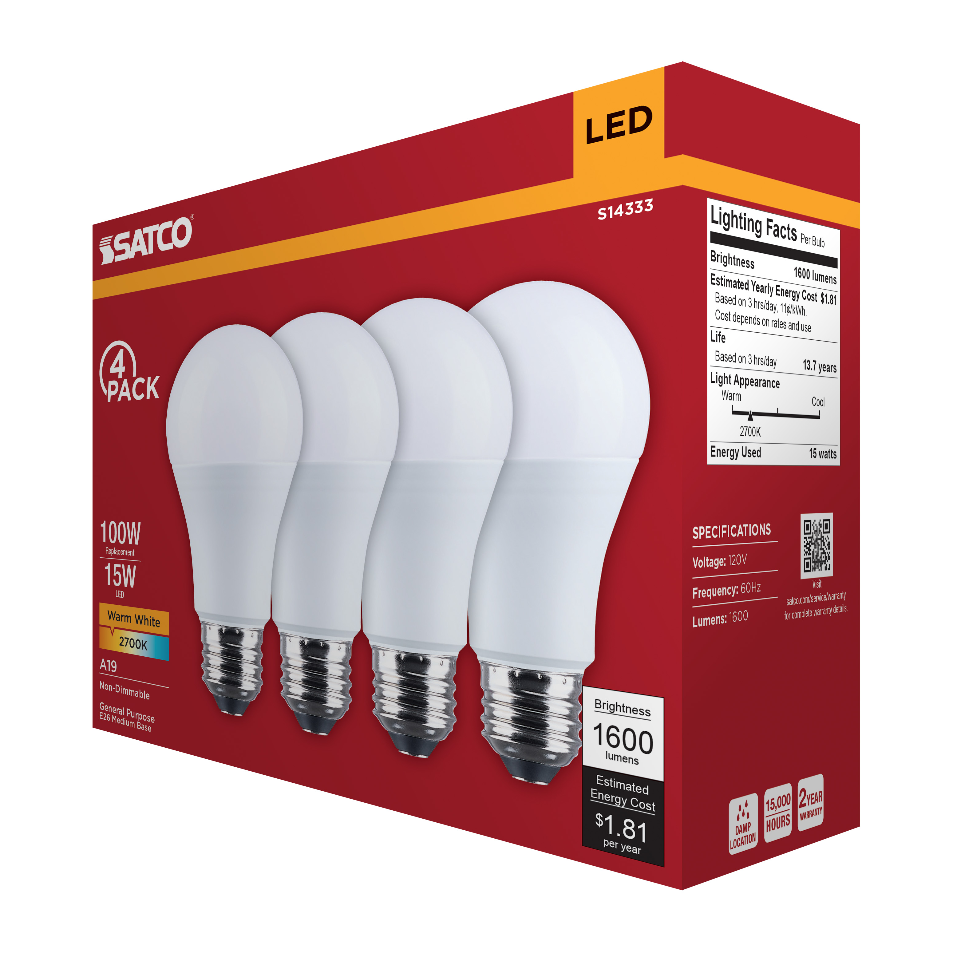 15A19L/827/E26/P/ND/4PK - S14333