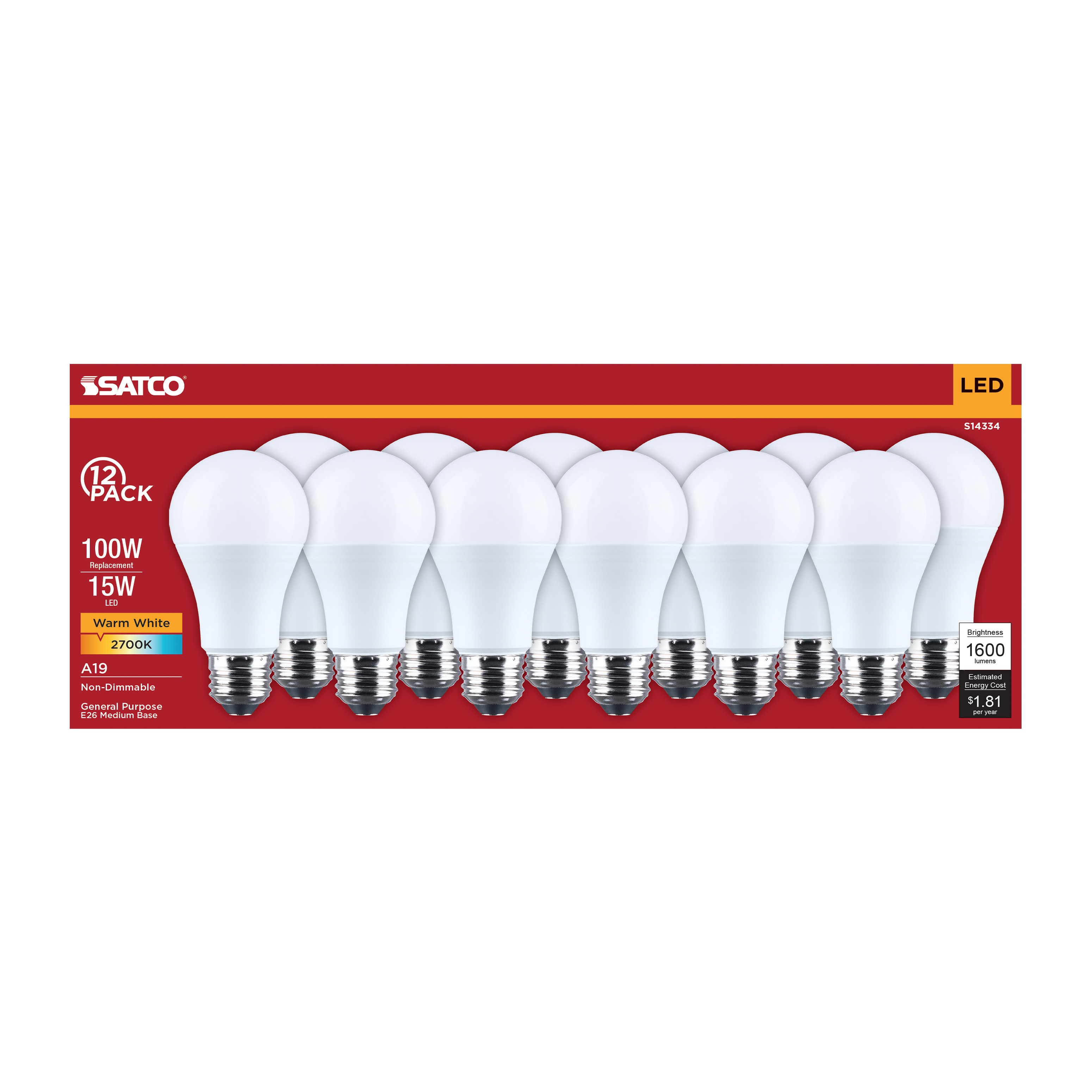 15A19L/827/E26/P/ND/12PK - S14334