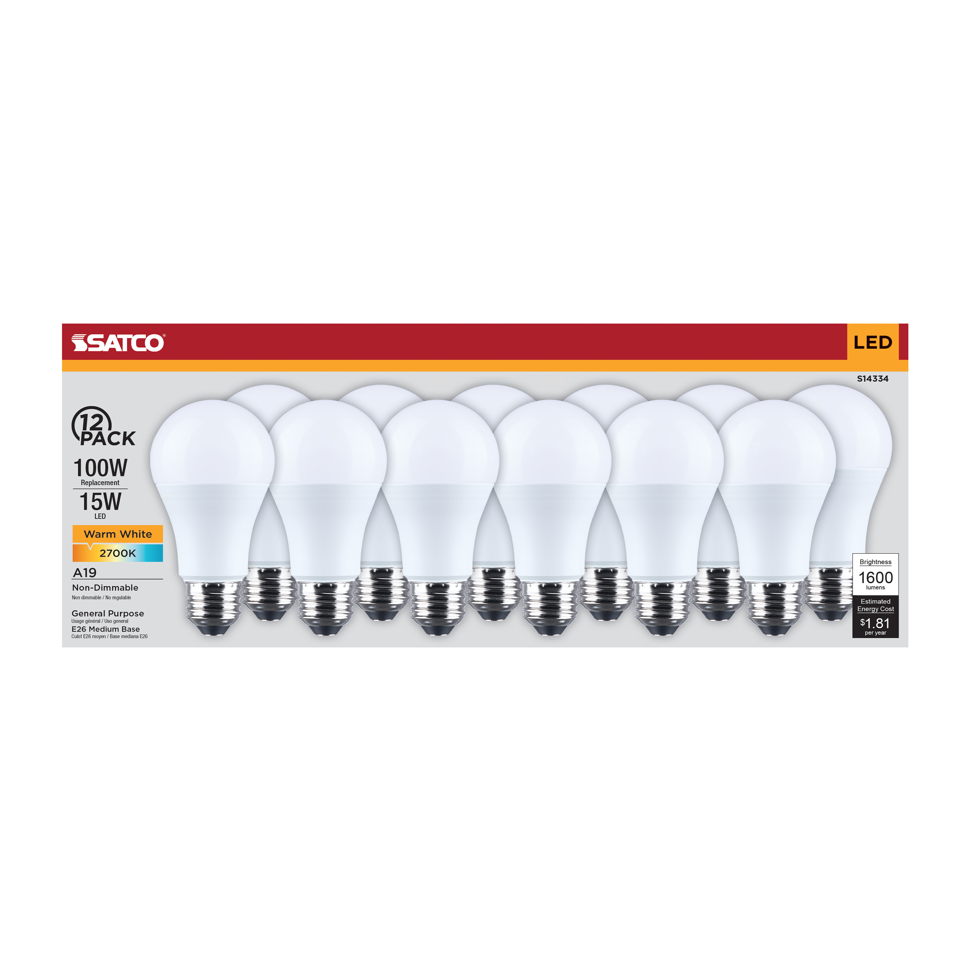 15A19L/827/E26/P/ND/12PK - S14334