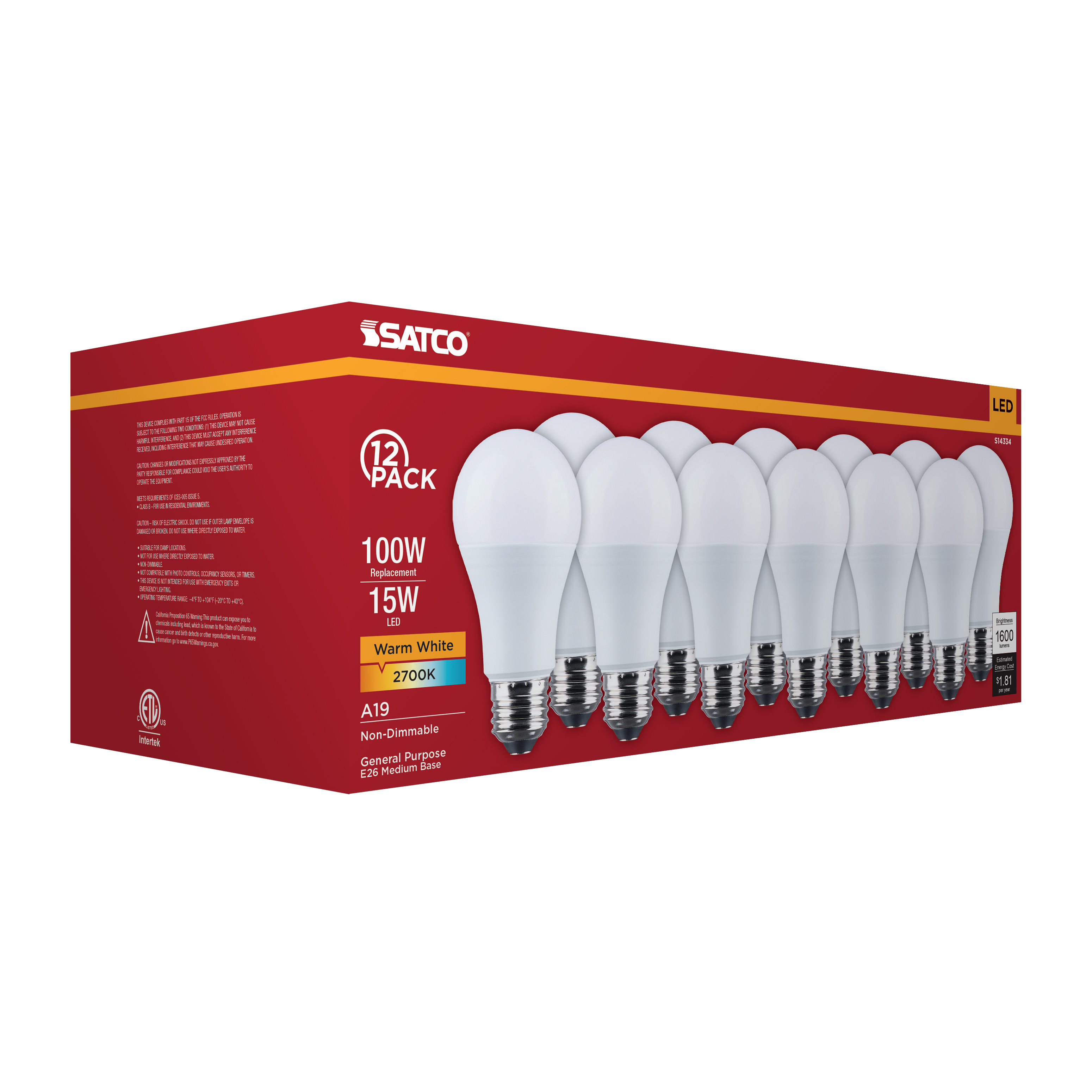 15A19L/827/E26/P/ND/12PK - S14334