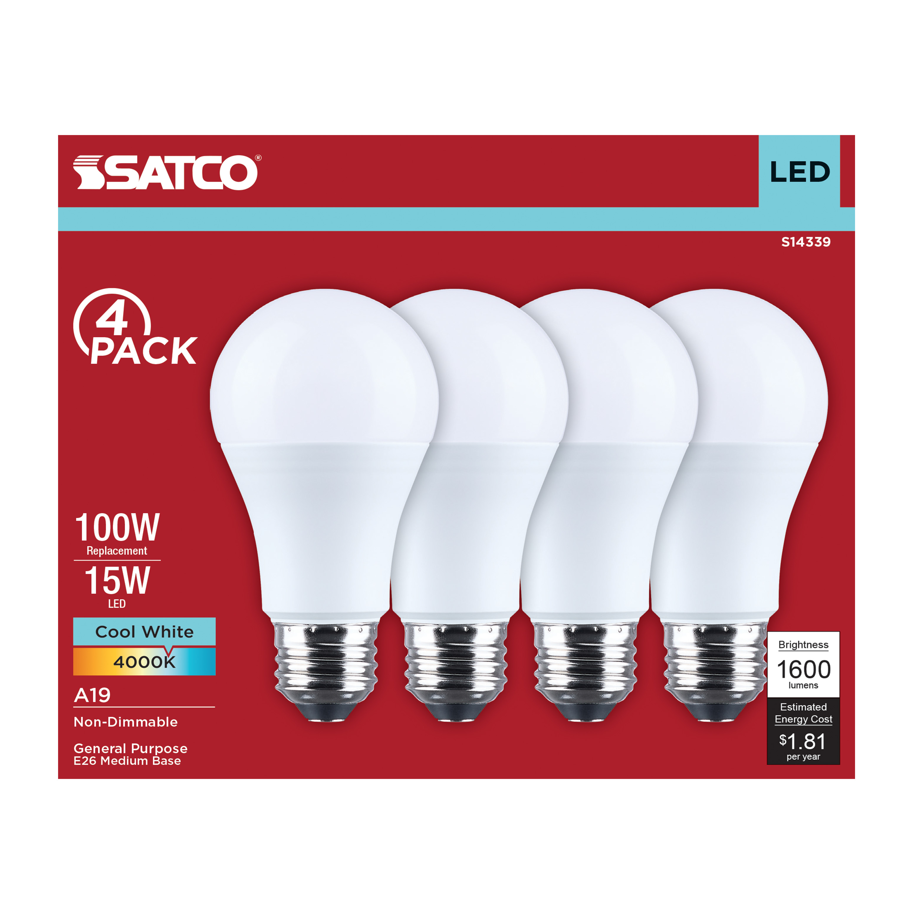 15A19L/840/E26/P/ND/4PK - S14339