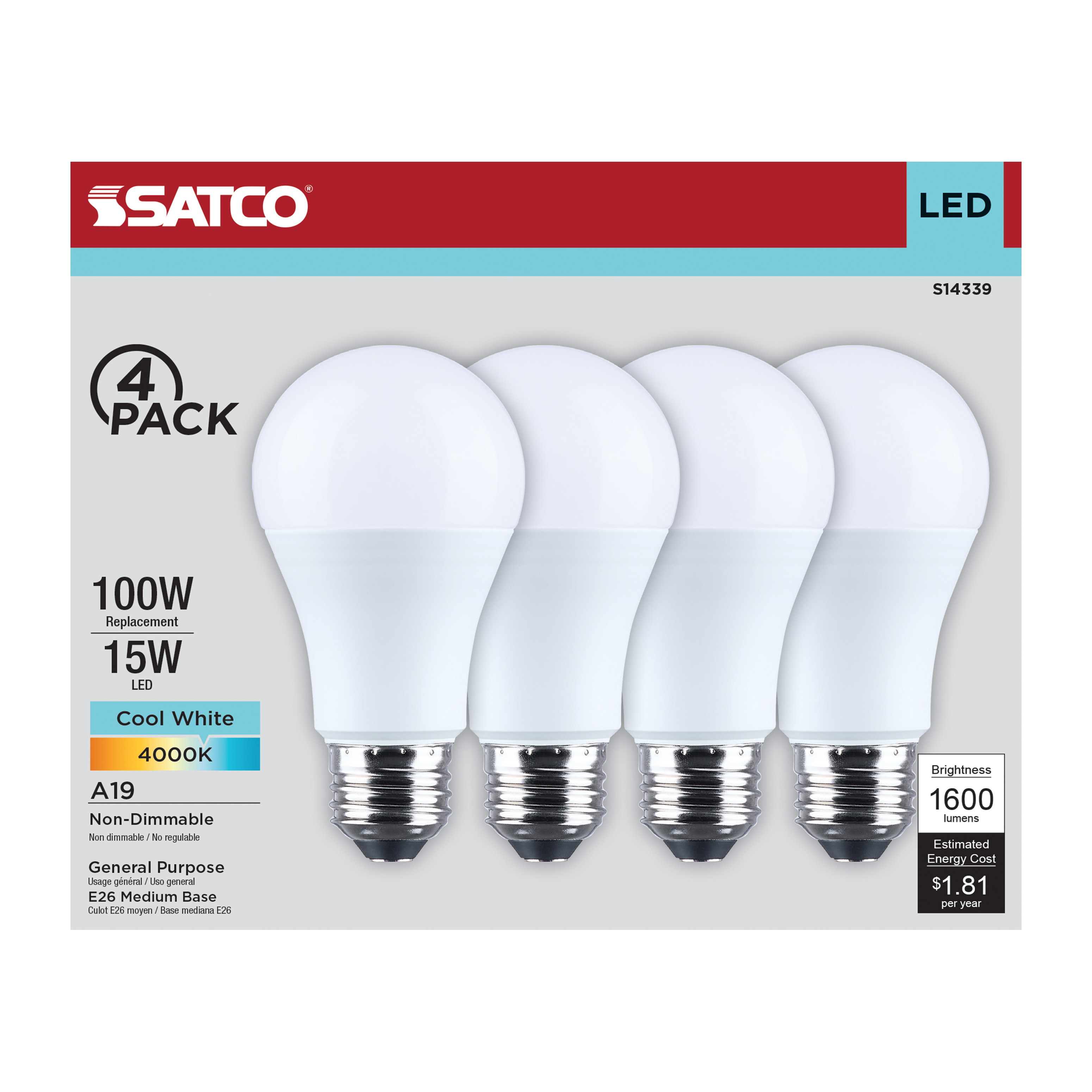 15A19L/840/E26/P/ND/4PK - S14339