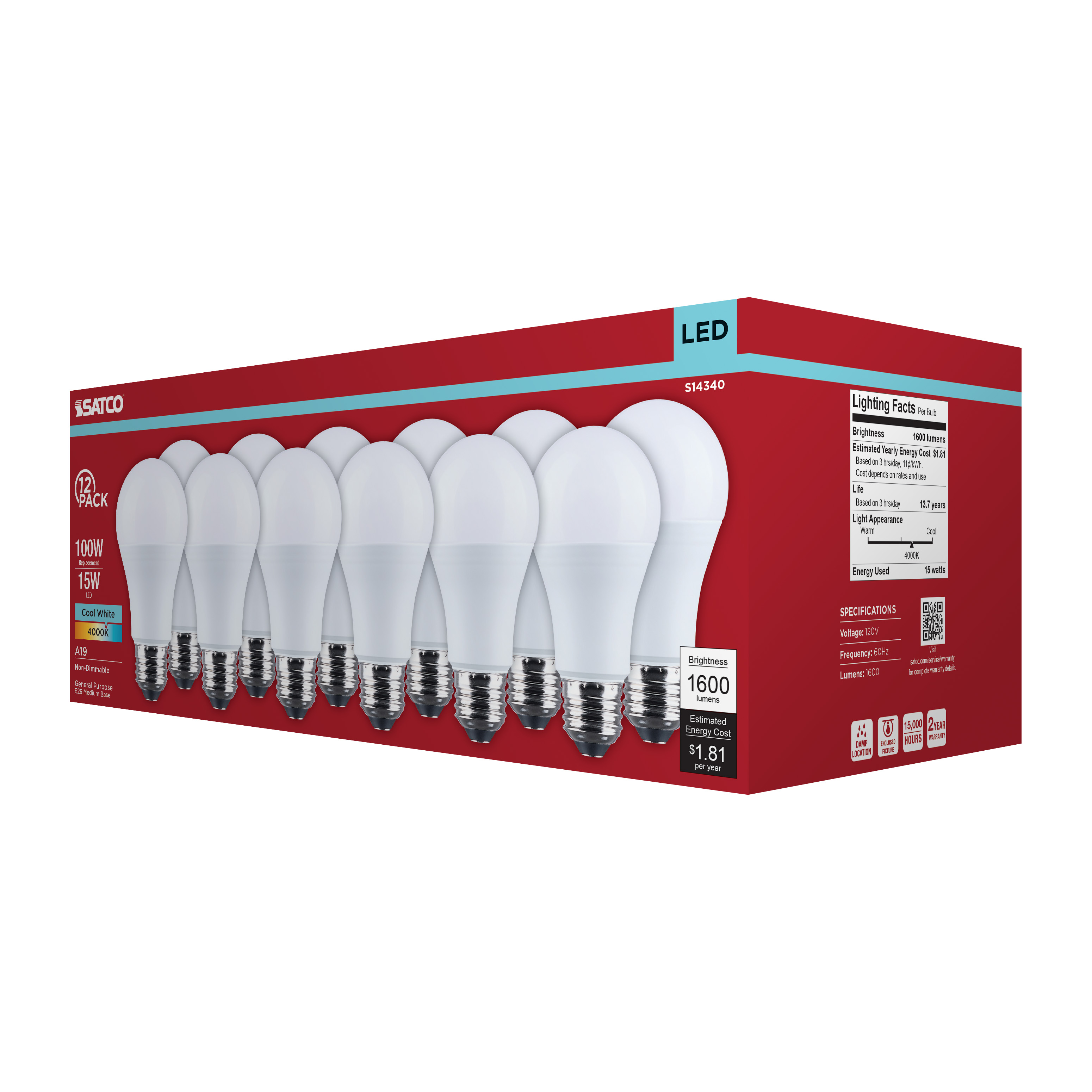 15A19L/840/E26/P/ND/12PK - S14340