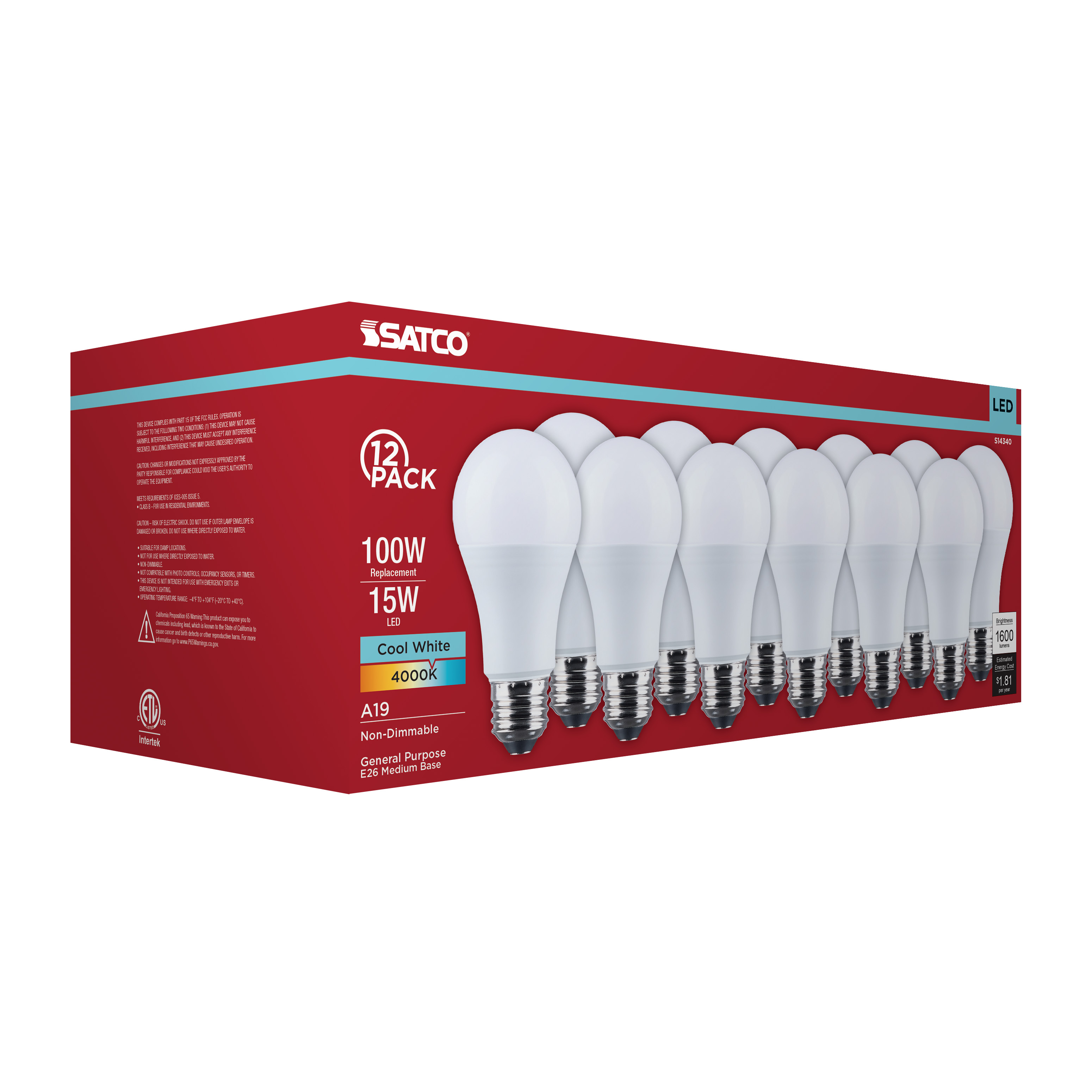 15A19L/840/E26/P/ND/12PK - S14340