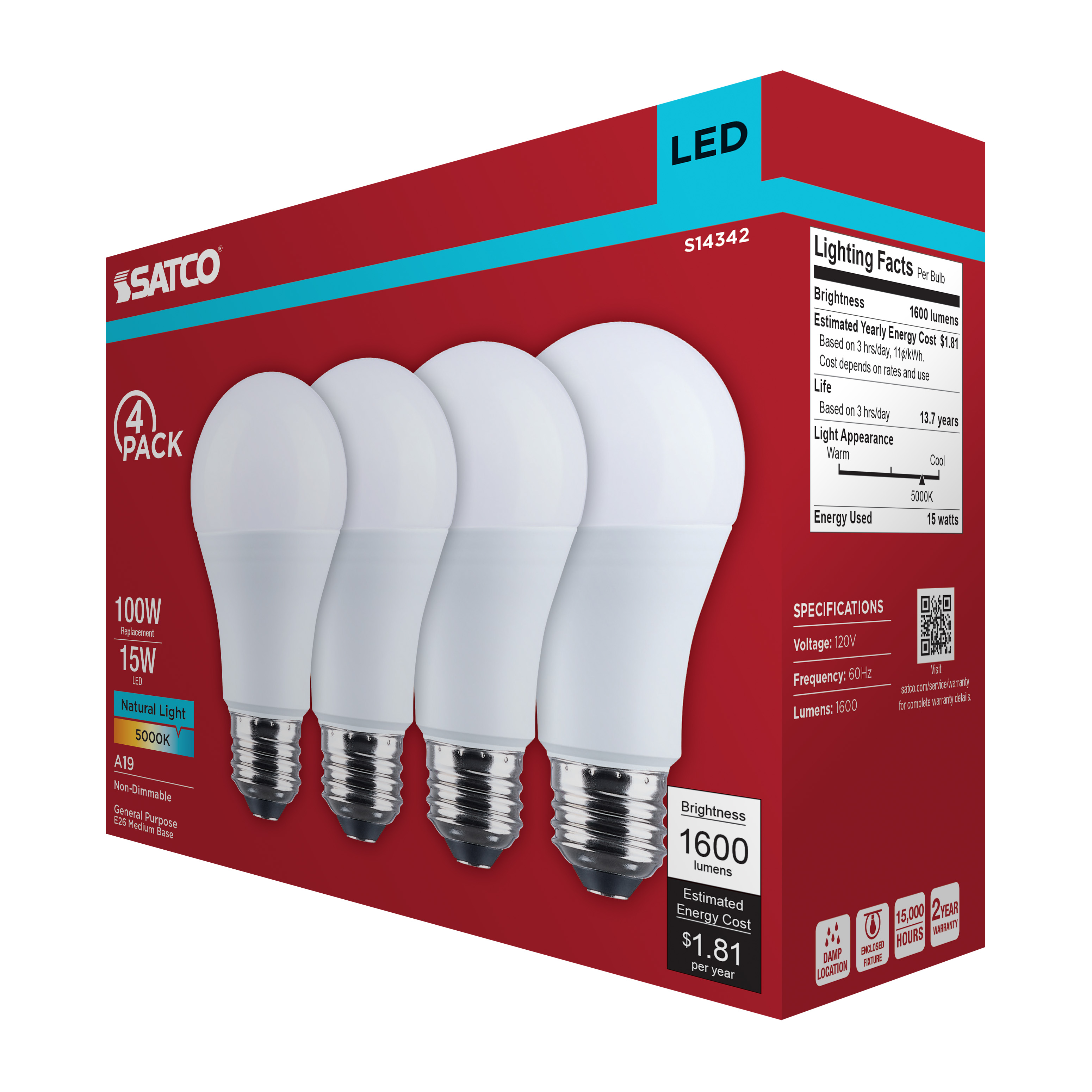 15A19L/850/E26/P/ND/4PK - S14342