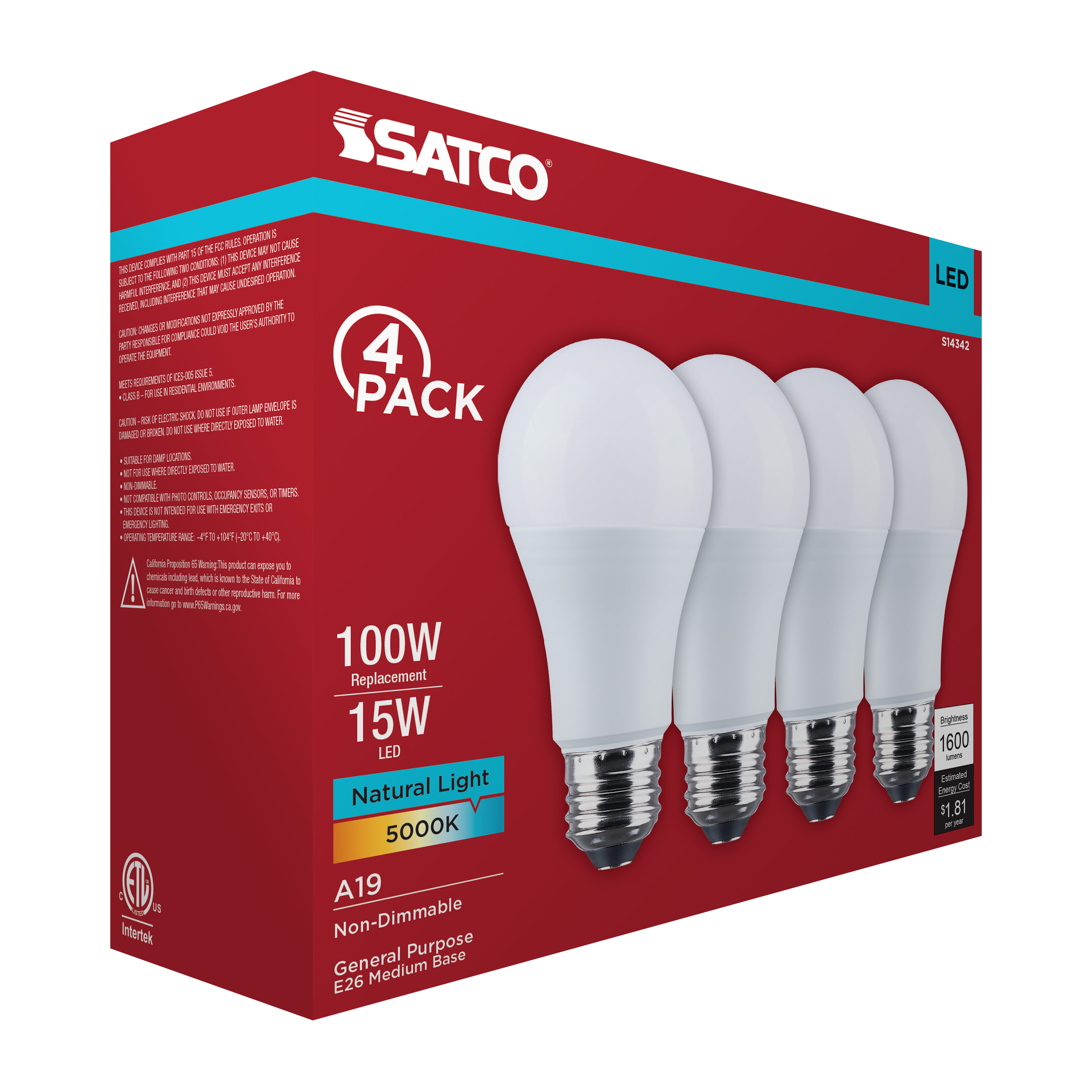 15A19L/850/E26/P/ND/4PK - S14342