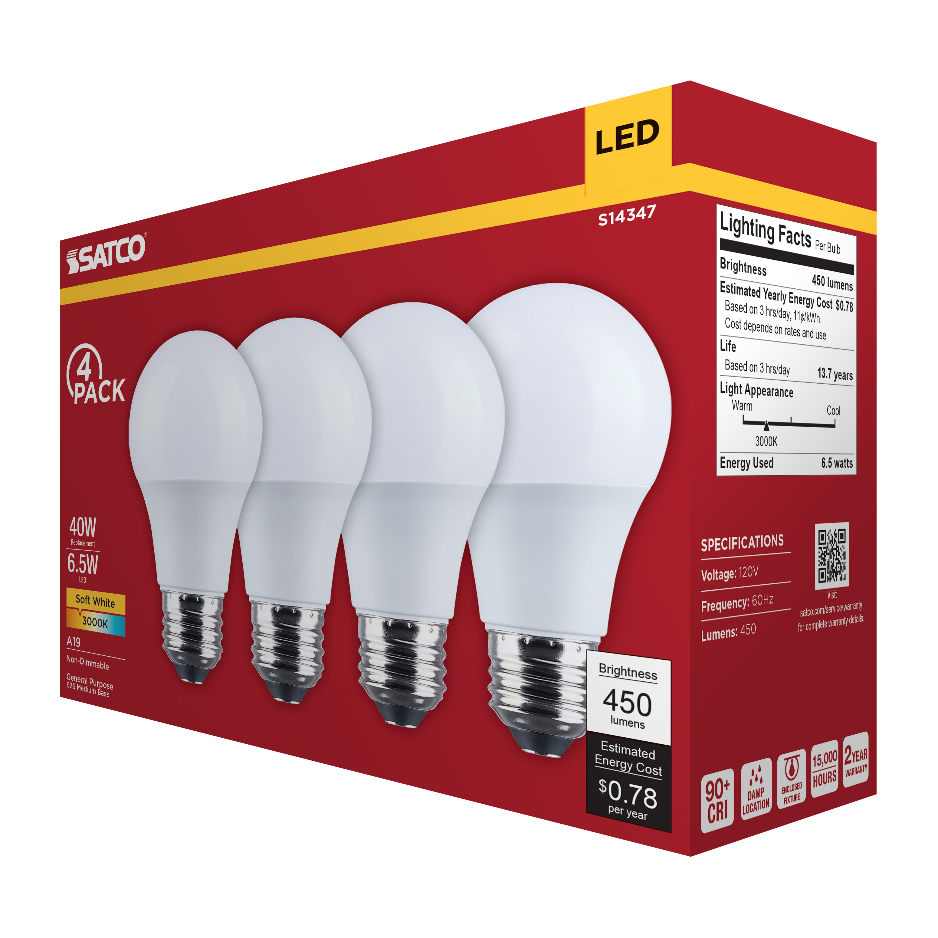 6.5A19L/930/E26/P/ND/4PK - S14347