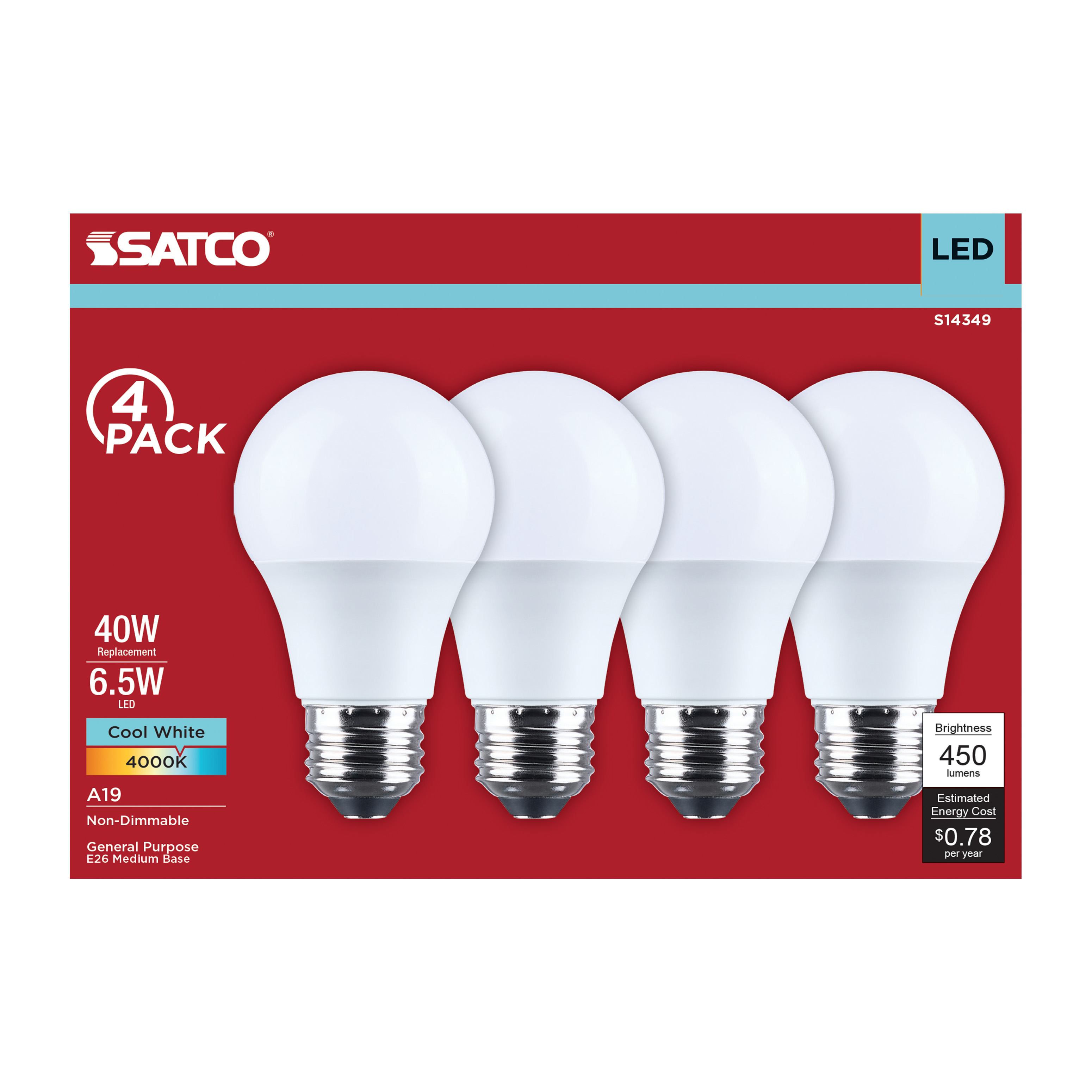 6.5A19L/940/E26/P/ND/4PK - S14349