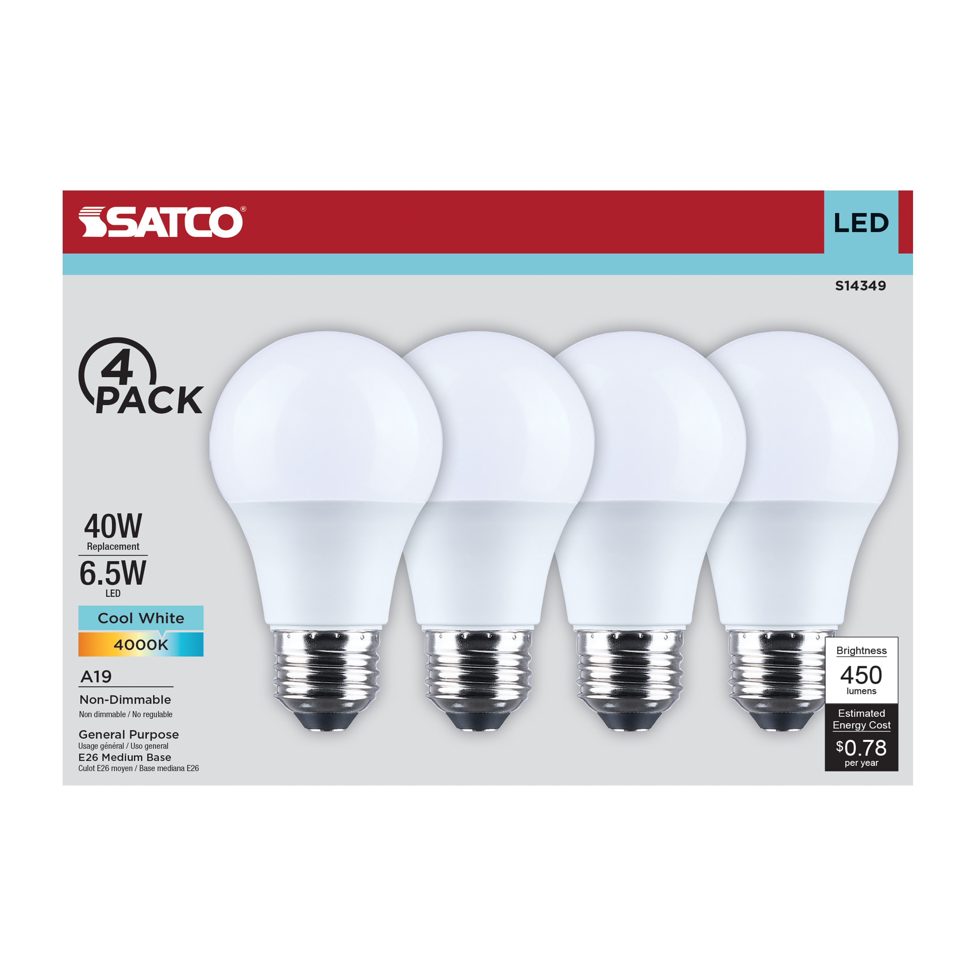 6.5A19L/940/E26/P/ND/4PK - S14349