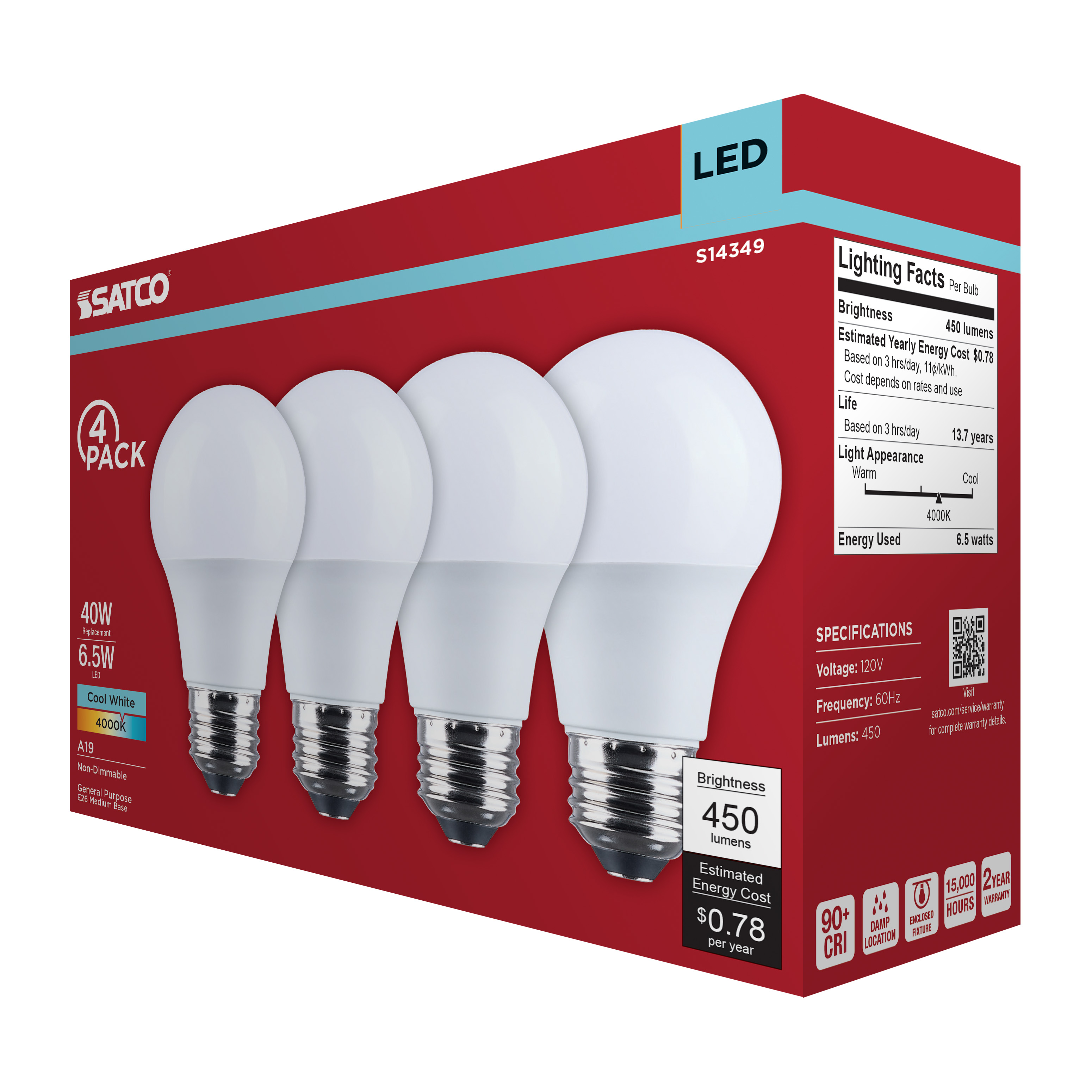 6.5A19L/940/E26/P/ND/4PK - S14349