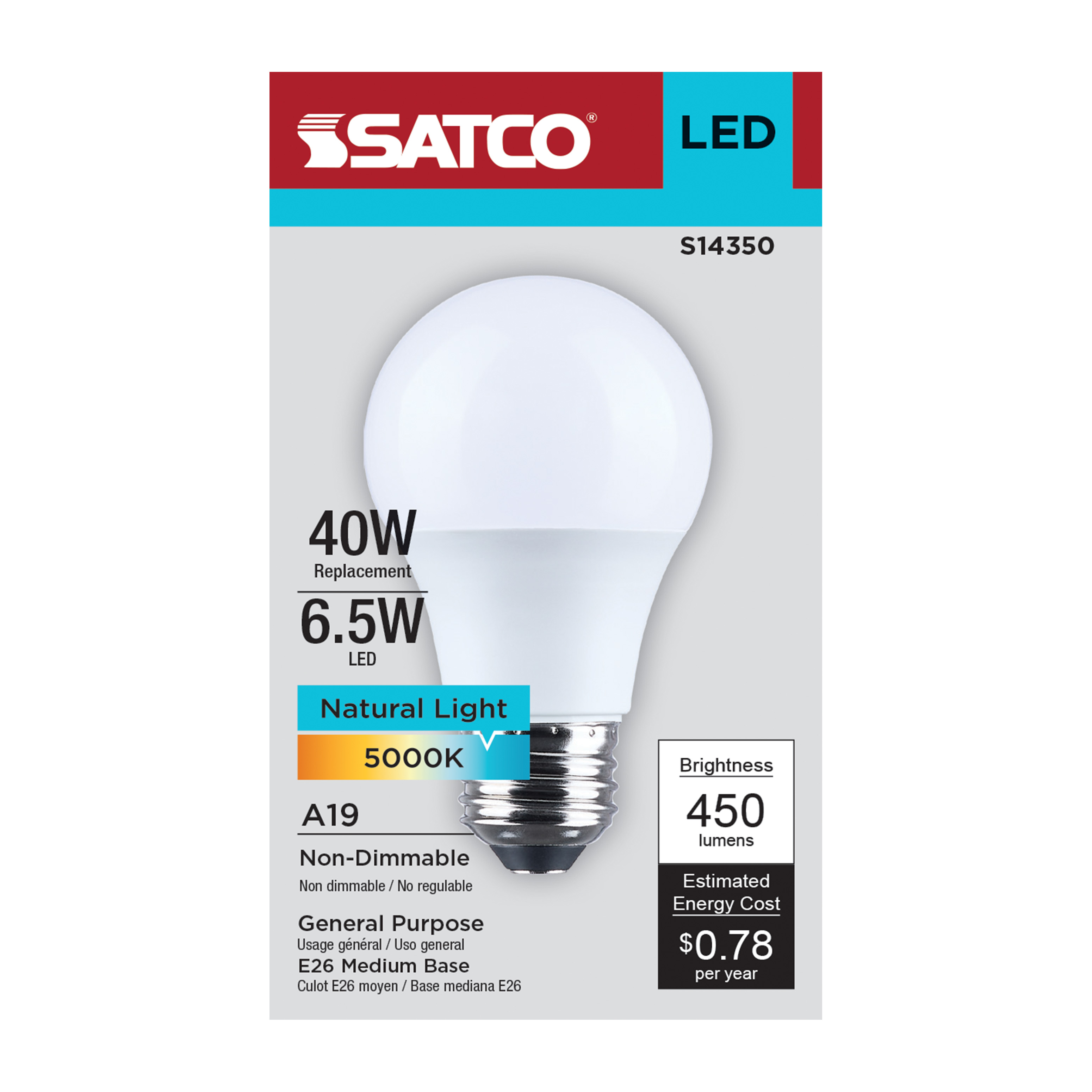 6.5A19L/950/E26/P/ND/1PK - S14350