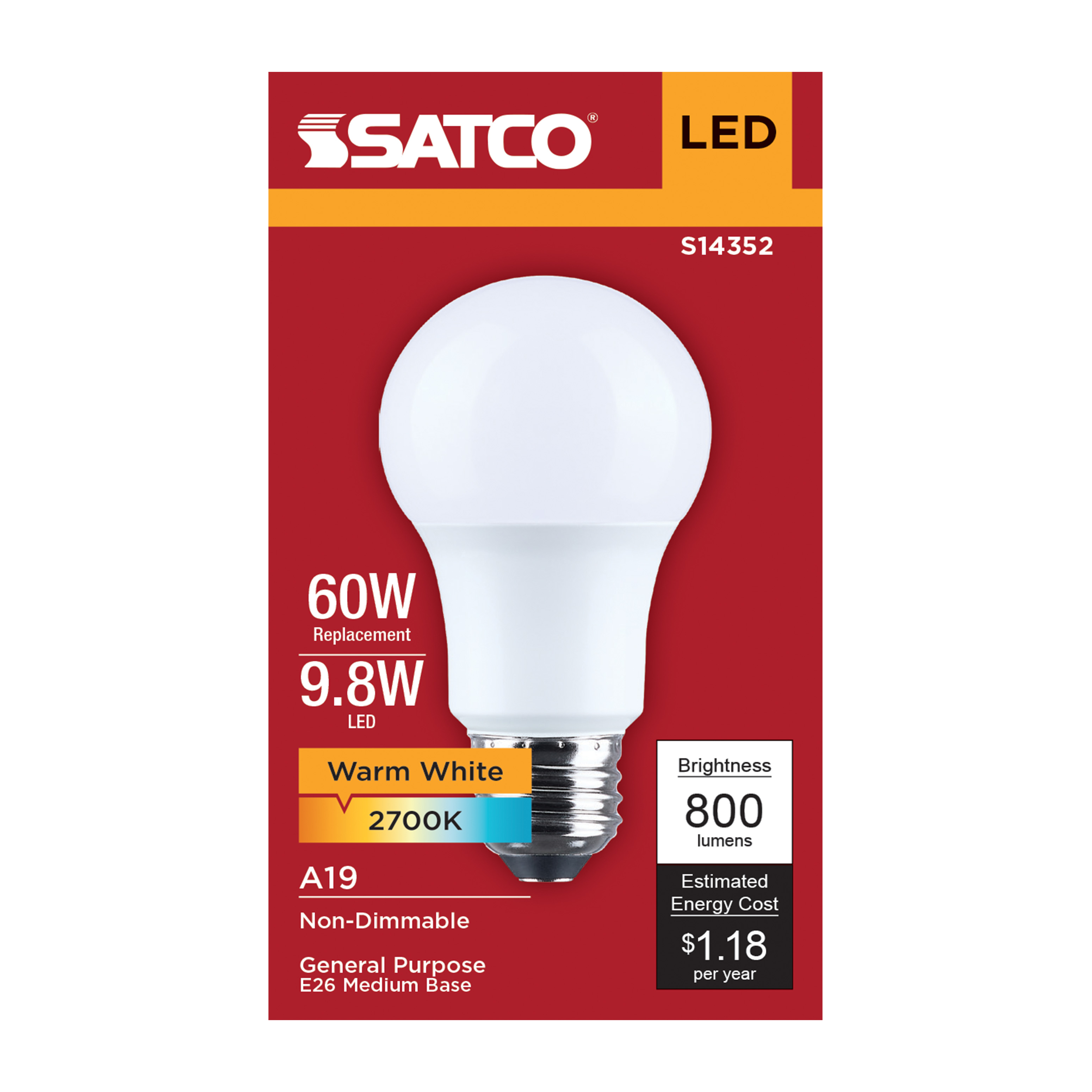 9.8A19L/927/E26/P/ND/1PK - S14352