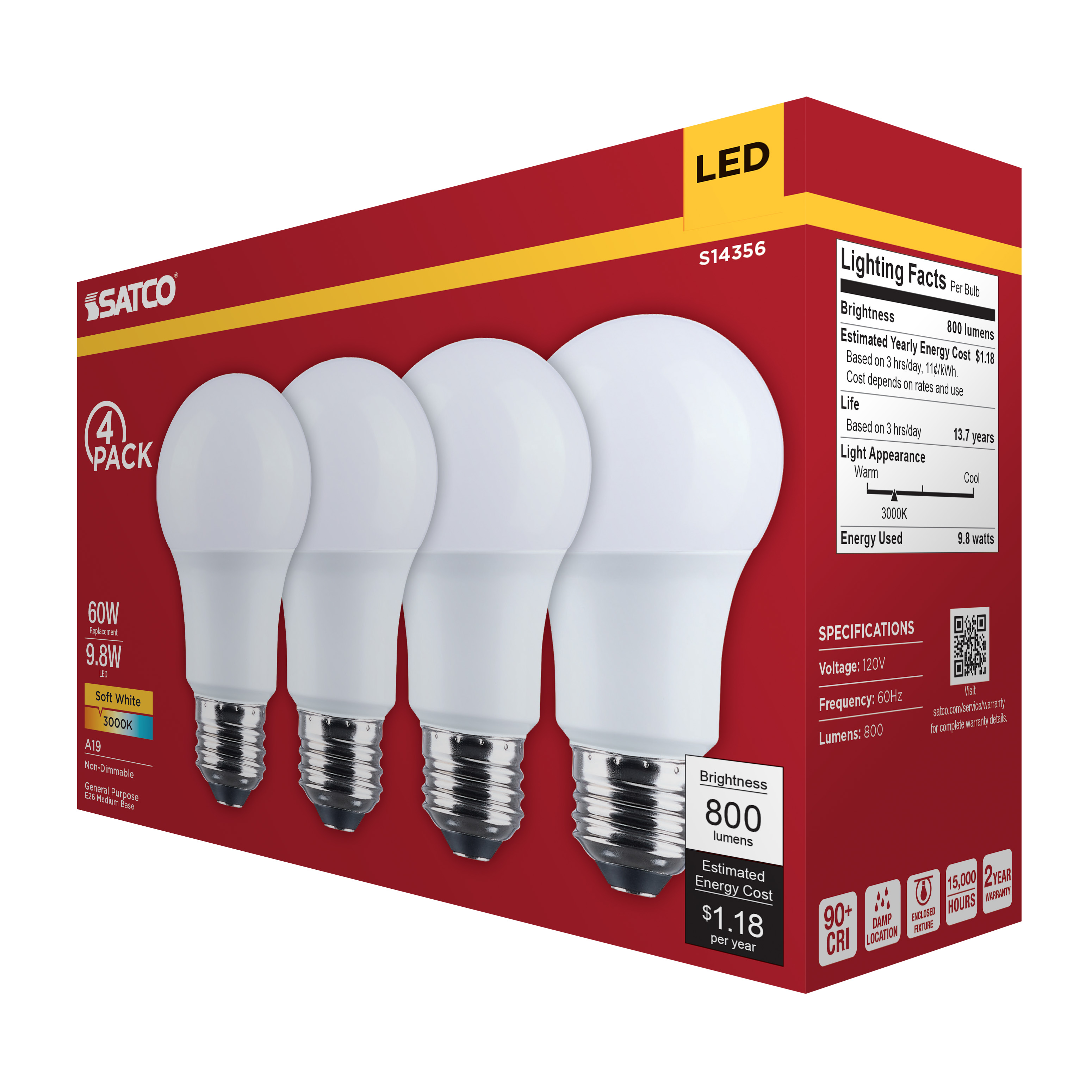 9.8A19L/930/E26/P/ND/4PK - S14356