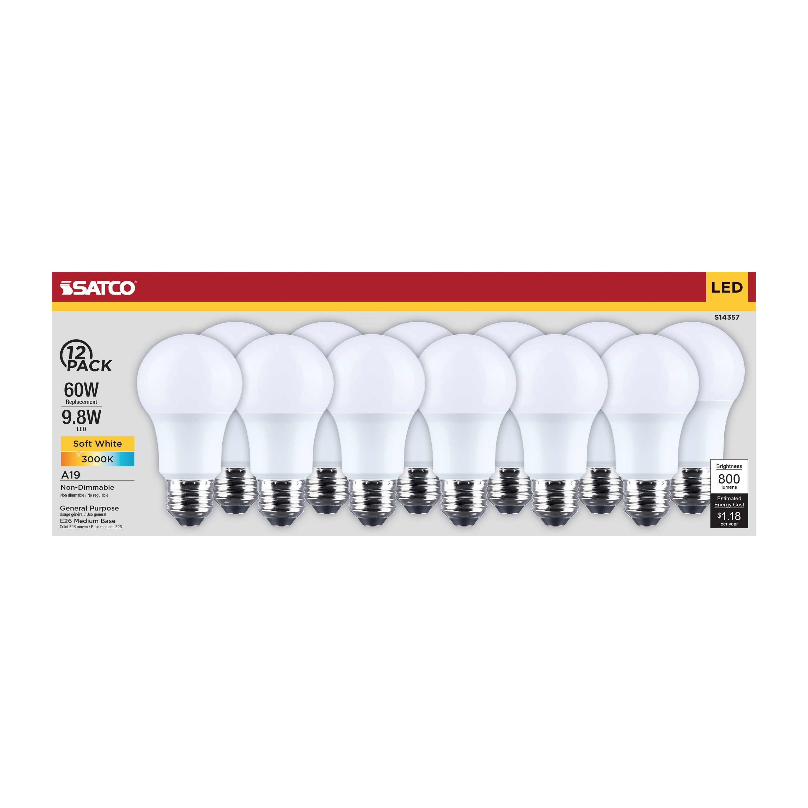 9.8A19L/930/E26/P/ND/12PK - S14357