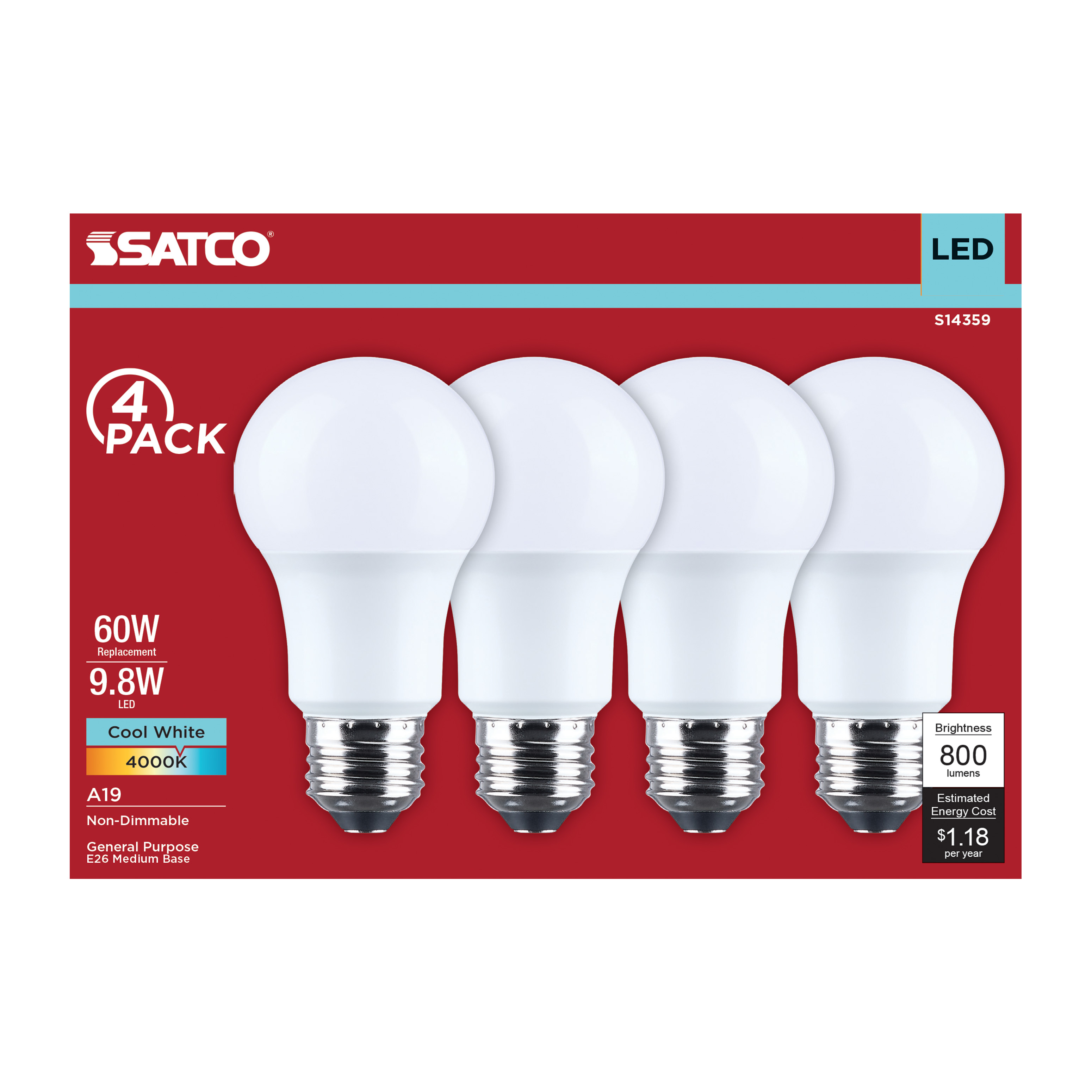 9.8A19L/940/E26/P/ND/4PK - S14359