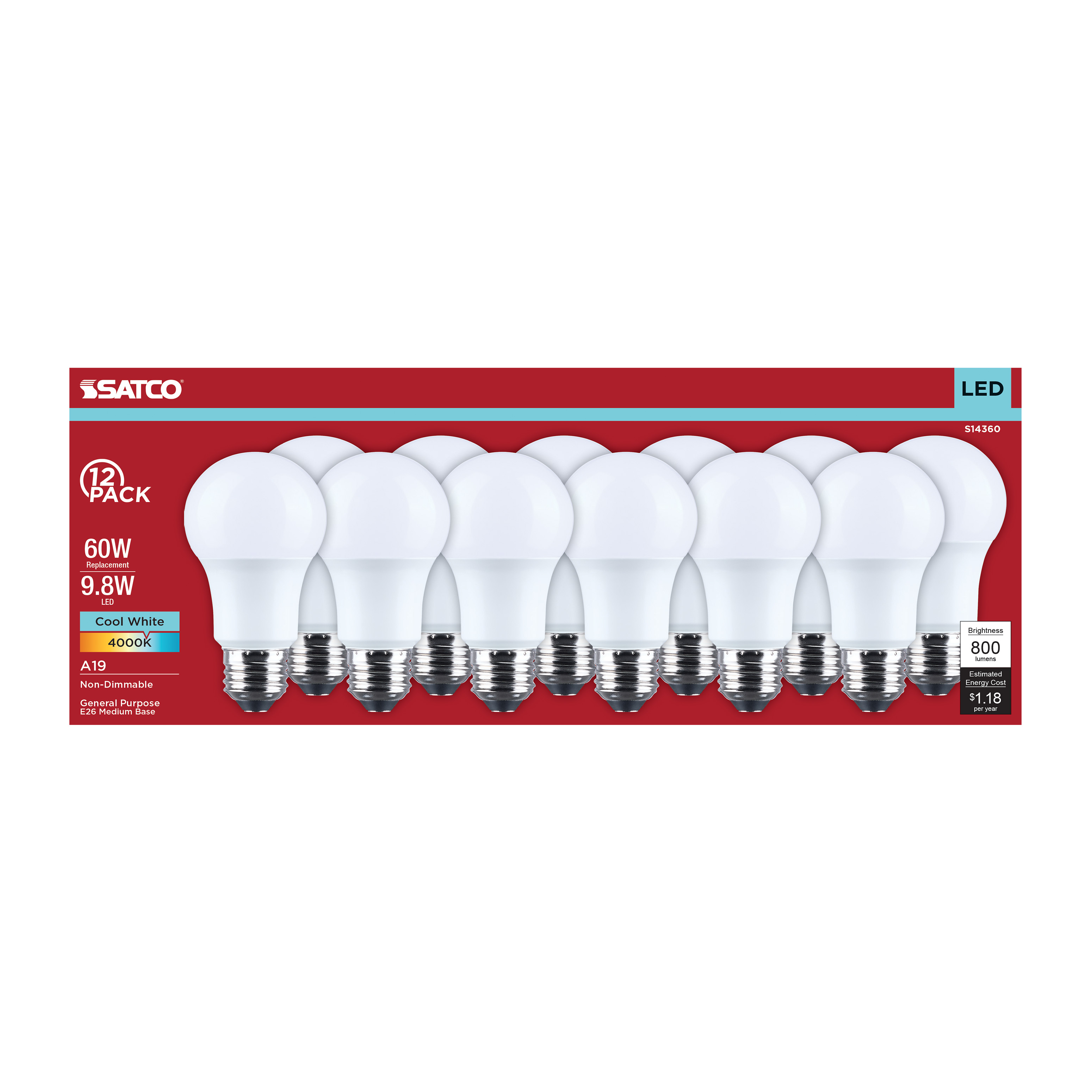 9.8A19L/940/E26/P/ND/12PK - S14360