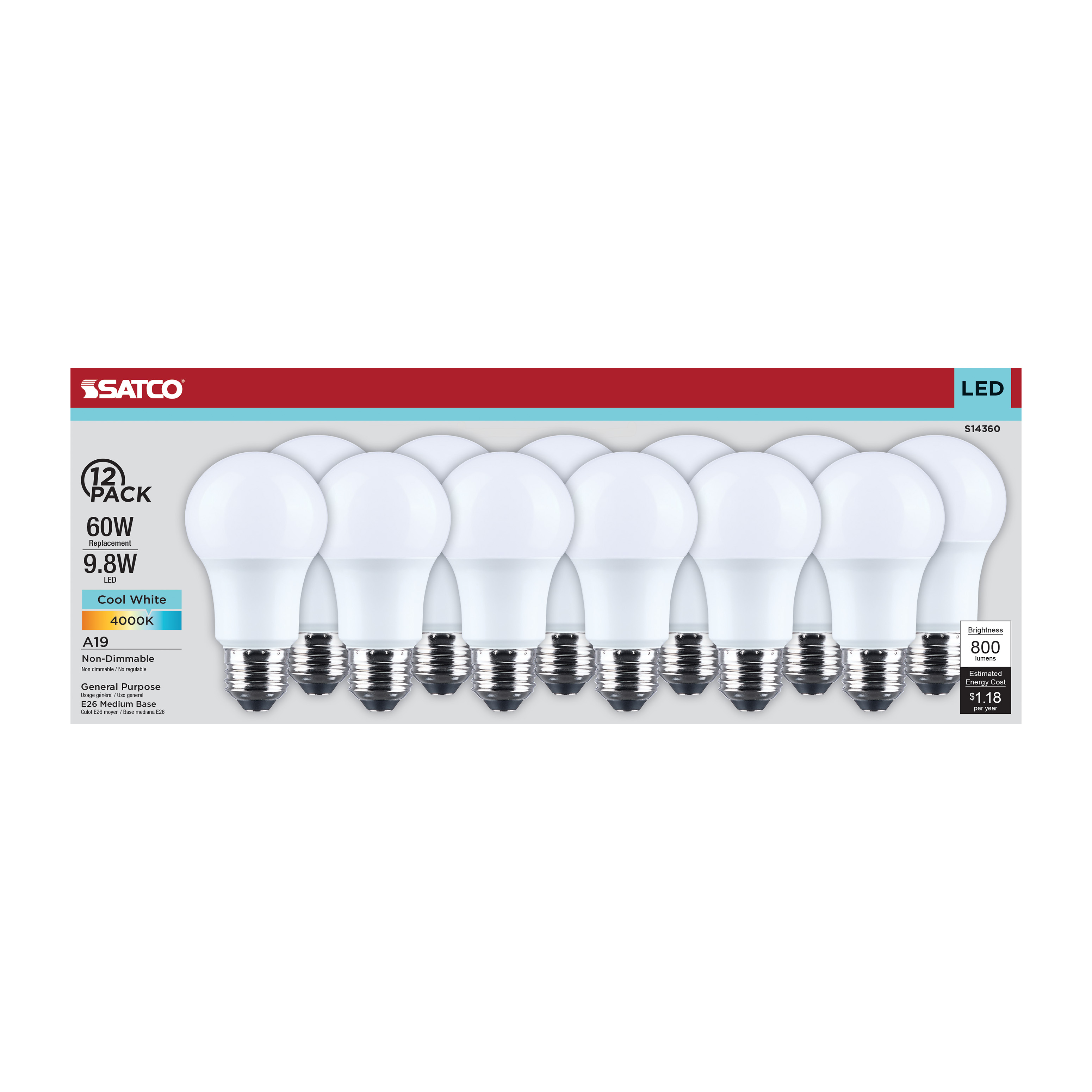 9.8A19L/940/E26/P/ND/12PK - S14360