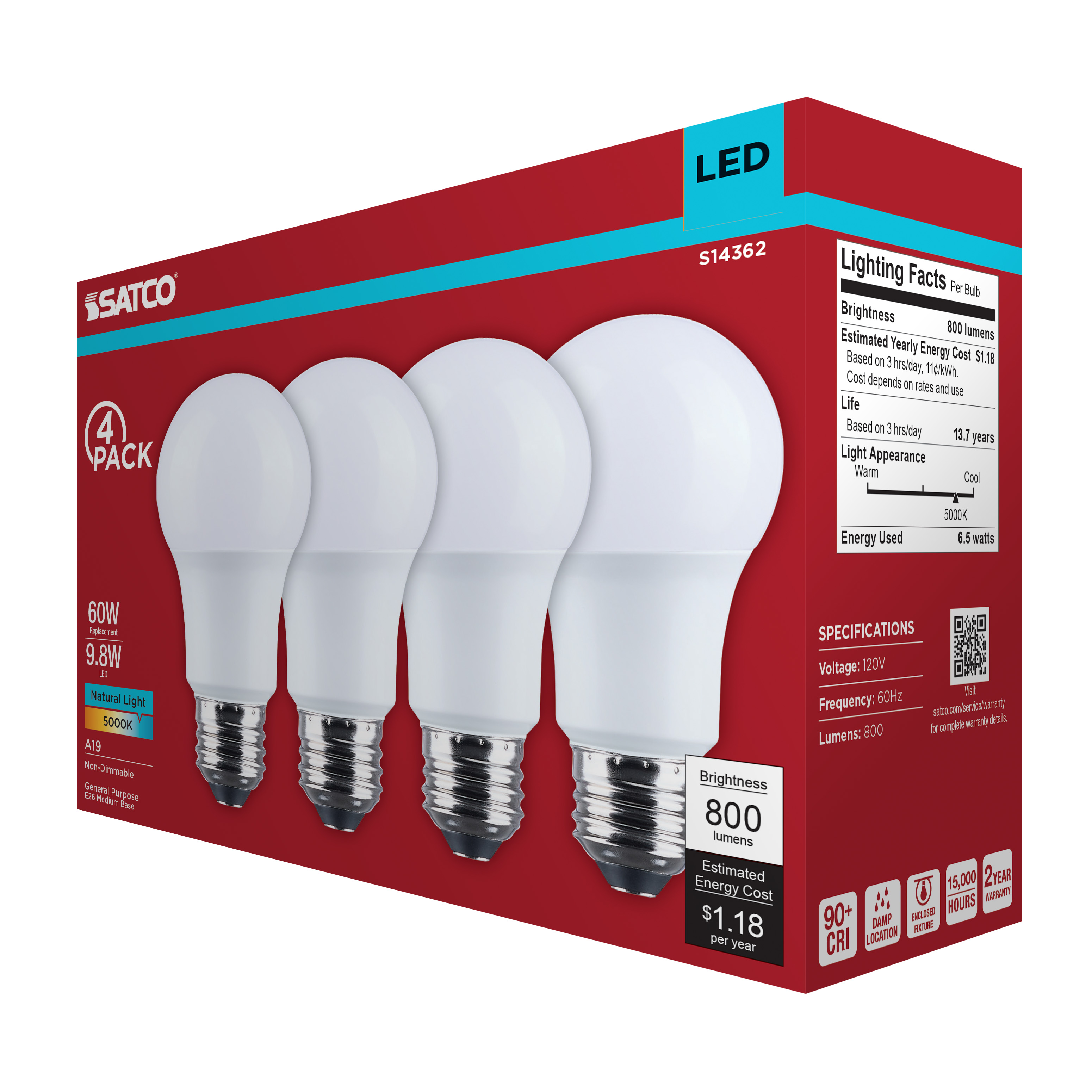 9.8A19L/950/E26/P/ND/4PK - S14362