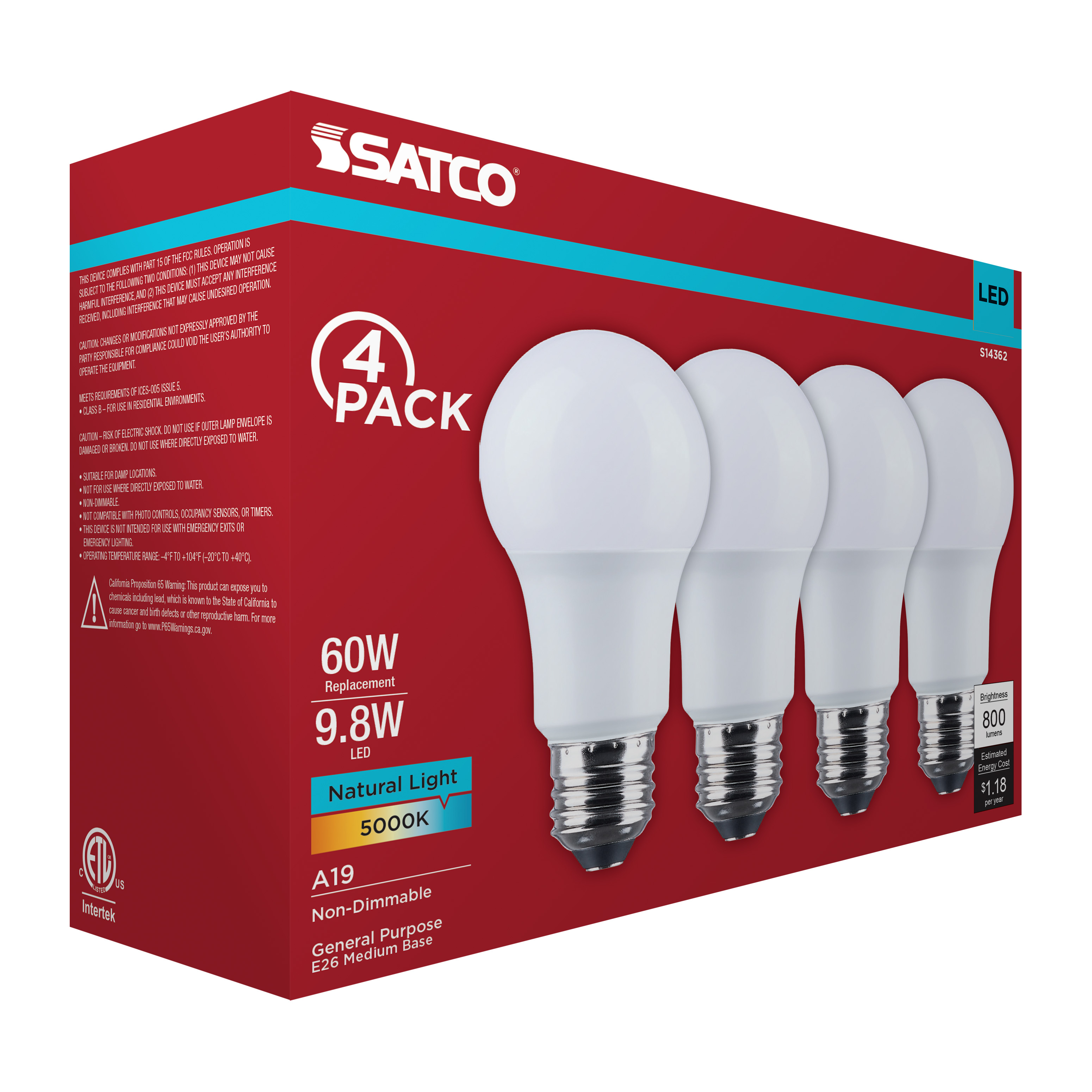 9.8A19L/950/E26/P/ND/4PK - S14362
