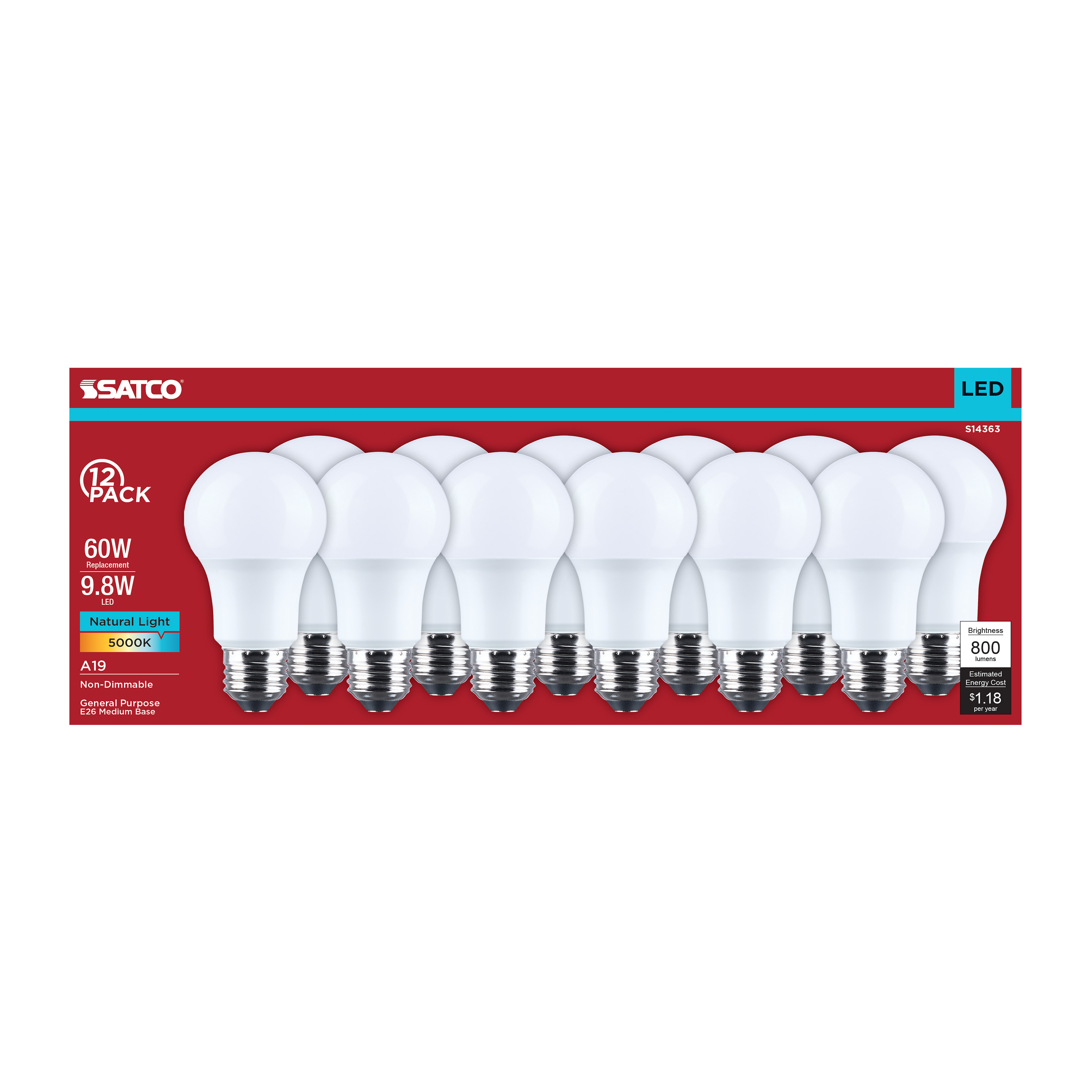 9.8A19L/950/E26/P/ND/12PK - S14363