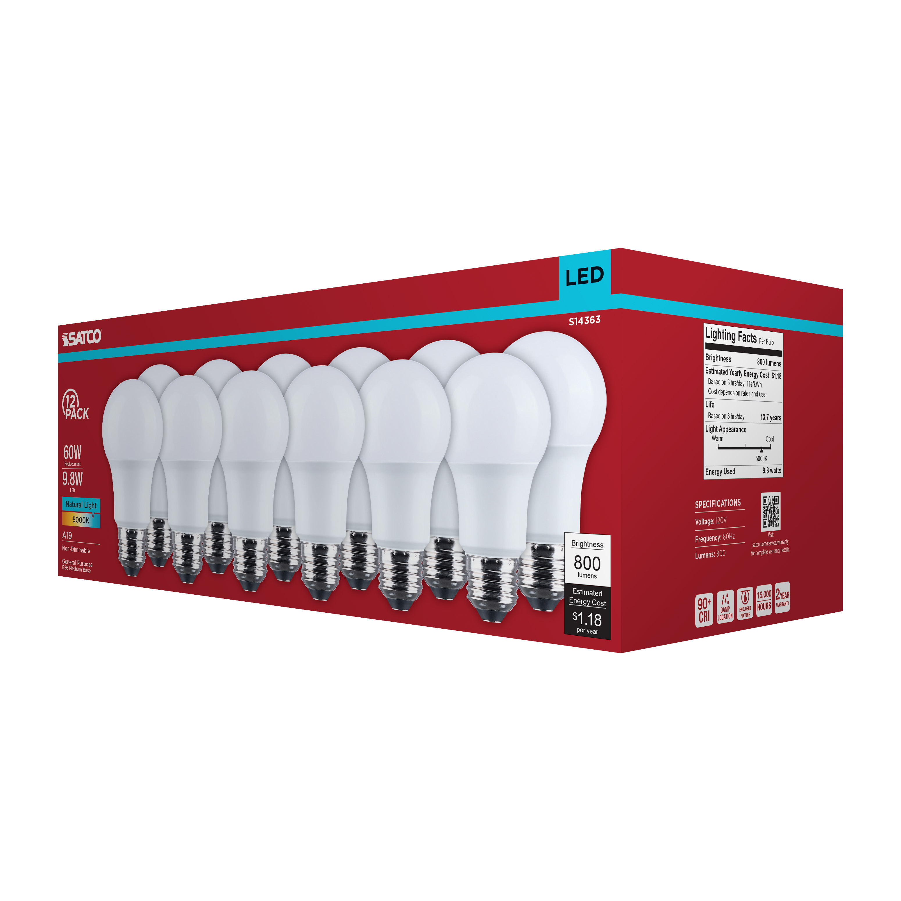 9.8A19L/950/E26/P/ND/12PK - S14363