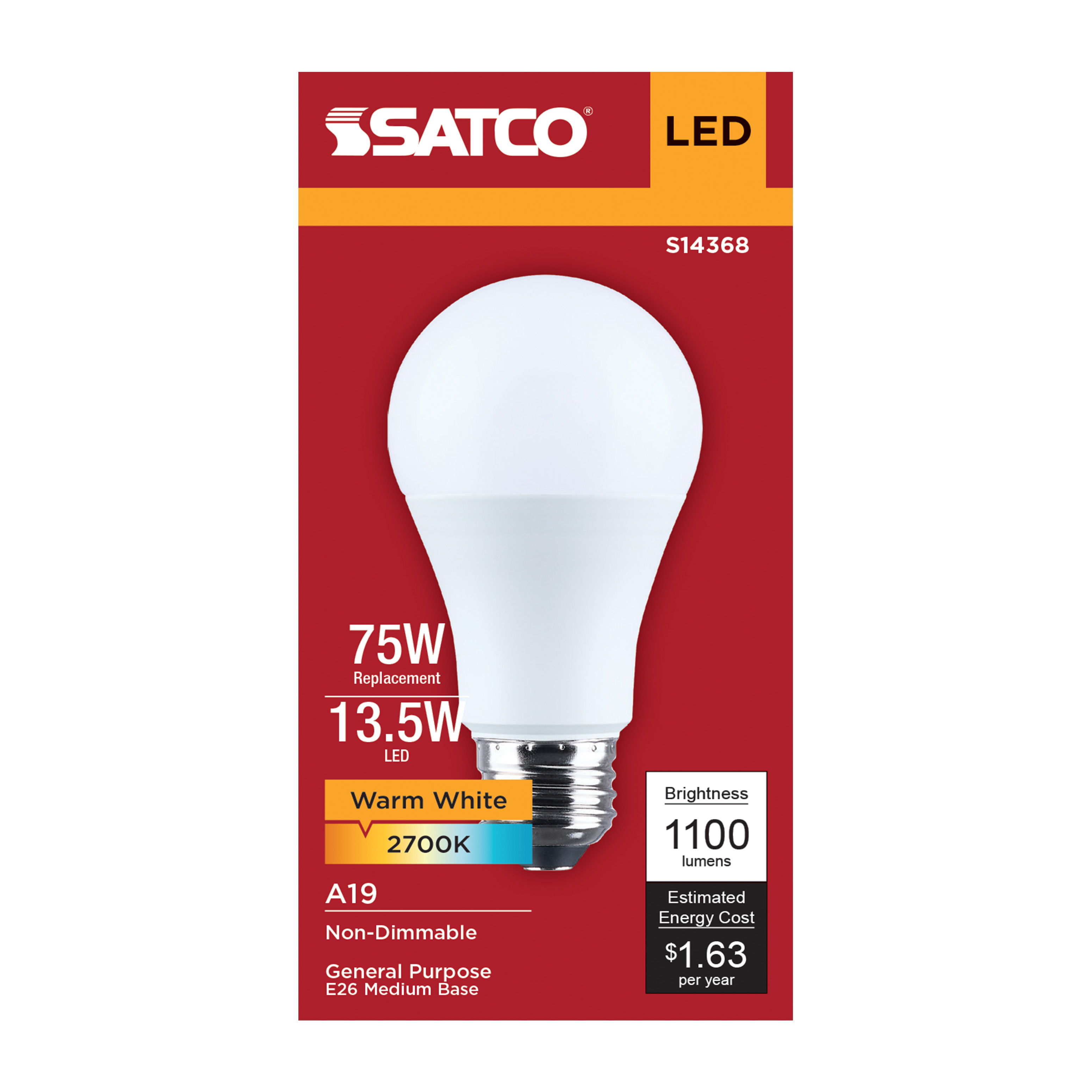 13.5A19L/927/E26/P/ND/1PK - S14368