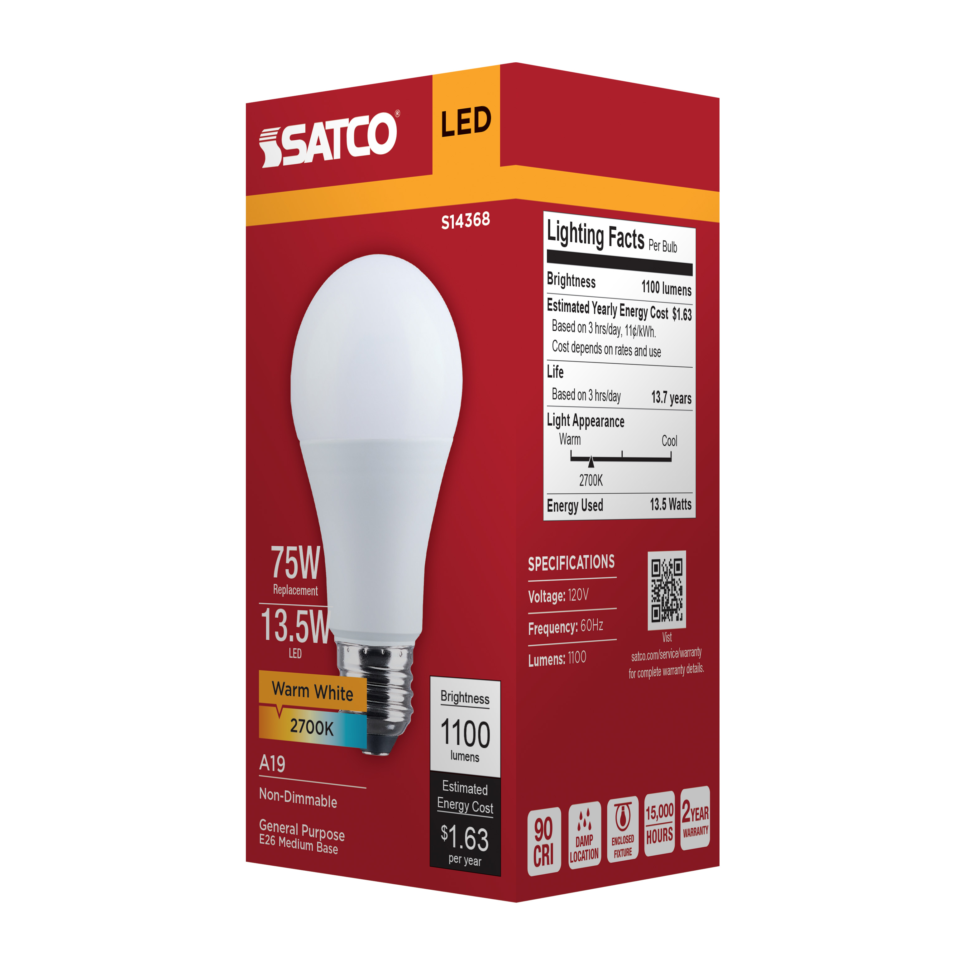 13.5A19L/927/E26/P/ND/1PK - S14368