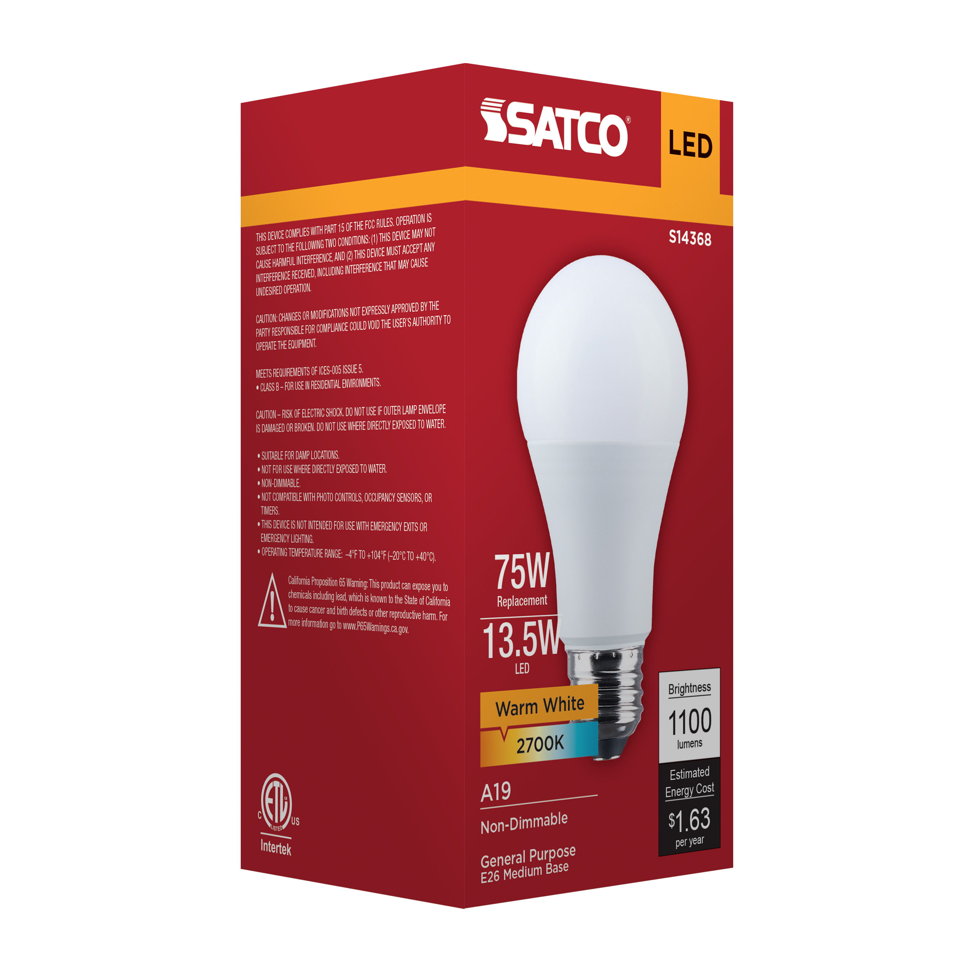 13.5A19L/927/E26/P/ND/1PK - S14368